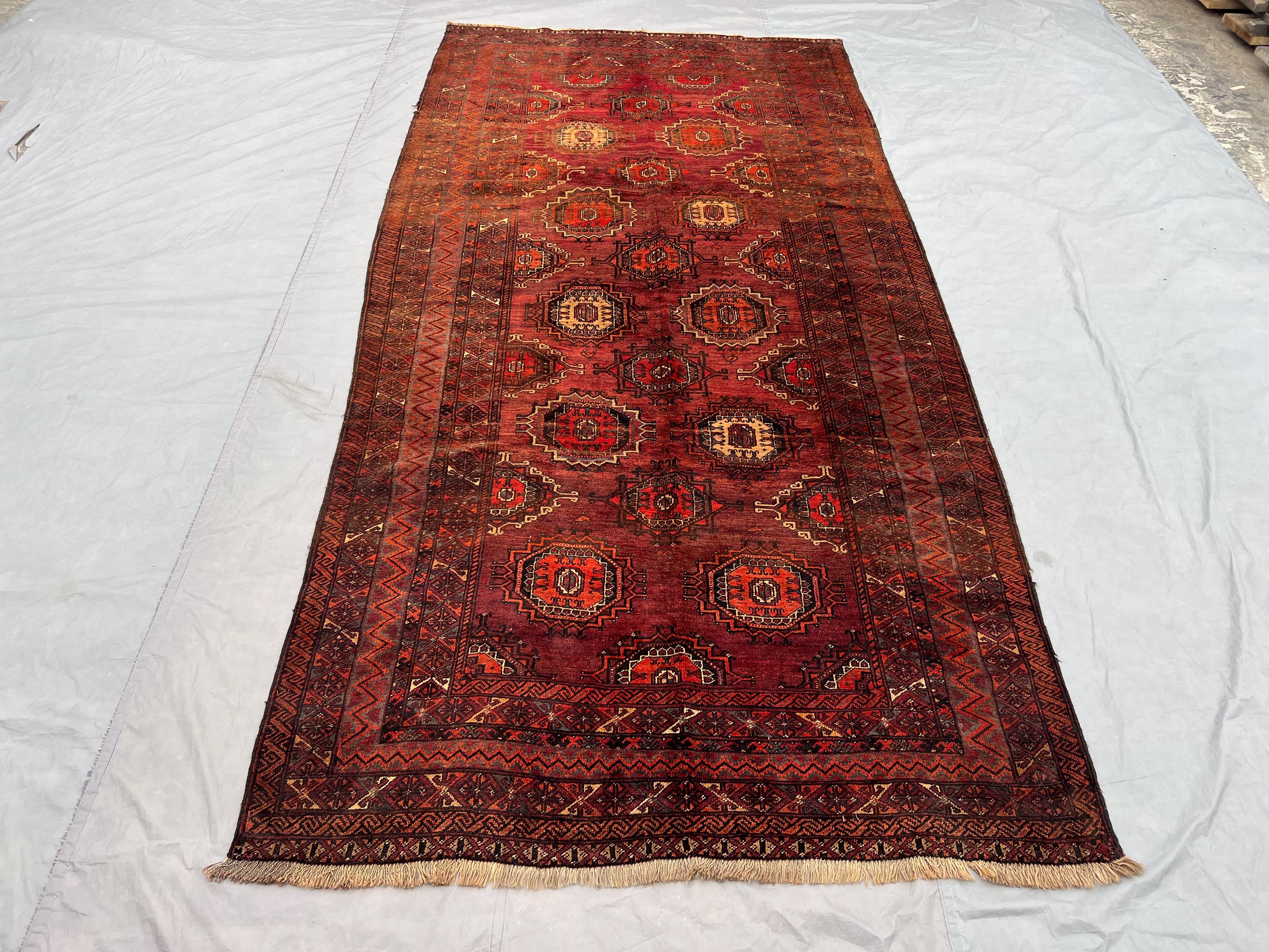 5x10 Vintage Afghan Rug, Hand Knotted Wool Tribal Runner, Red Geometric Carpet Low Pile Authentic Baluchi Large Rug, Living Room Rug Decor