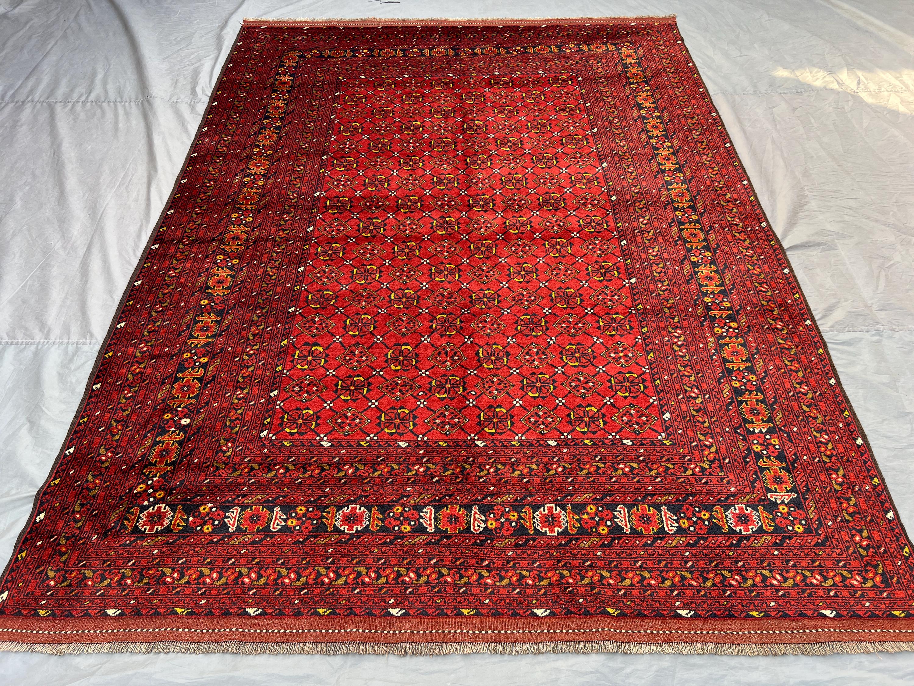 7'5x10'6 ft, Antique Turkmen Bashiri Rug | Hand-Knotted Wool Afghan Carpet | Ersari Tribal Geometric Design, Vintage Oriental Area Rug, Boho