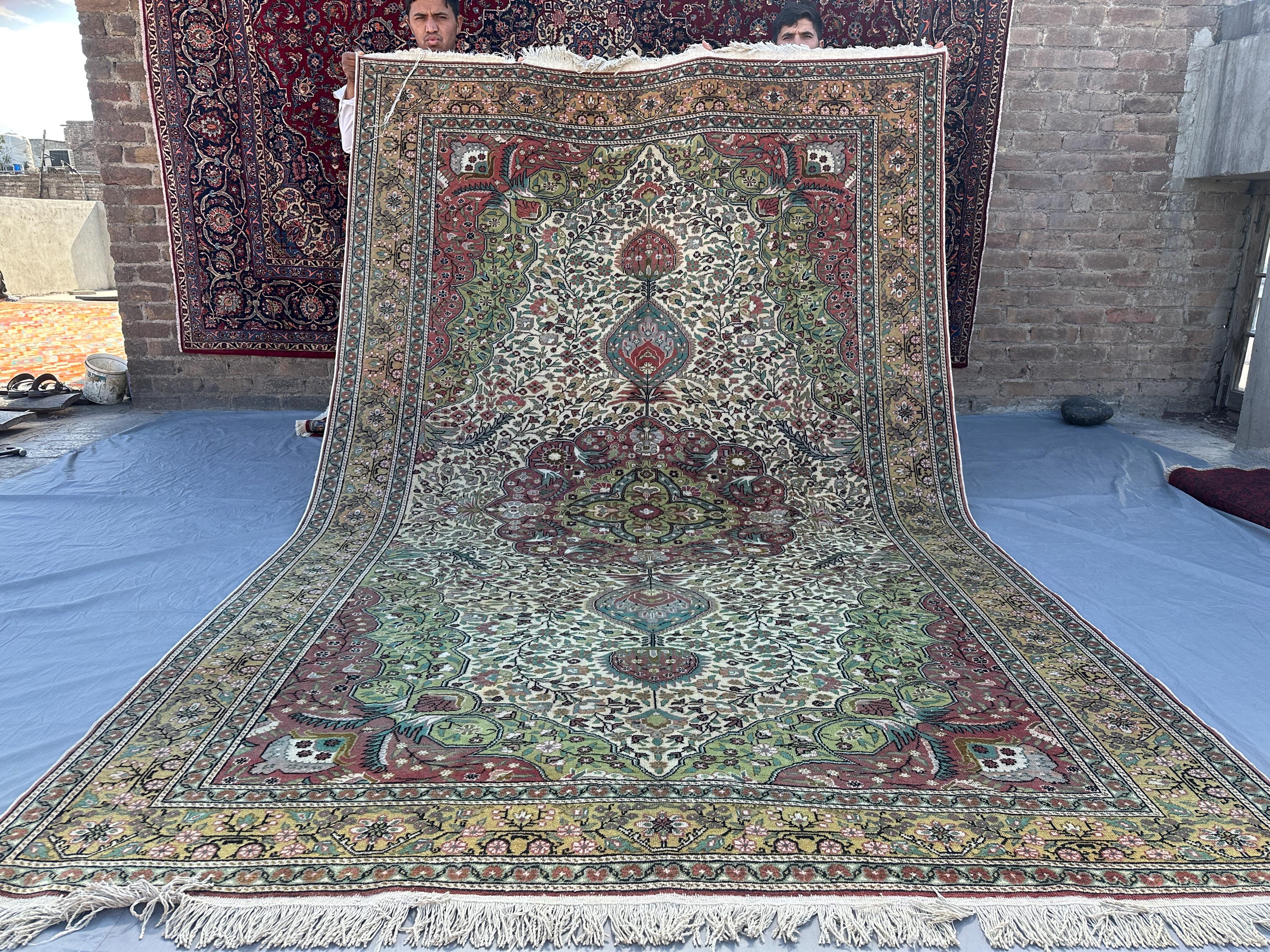 Vintage Afghan Pictorial Rug | 7x10 Wool Hand Knotted Carpet | Tribal Medallion Rug | Floral Caucasian Area Rug | Decorative Living Room Rug
