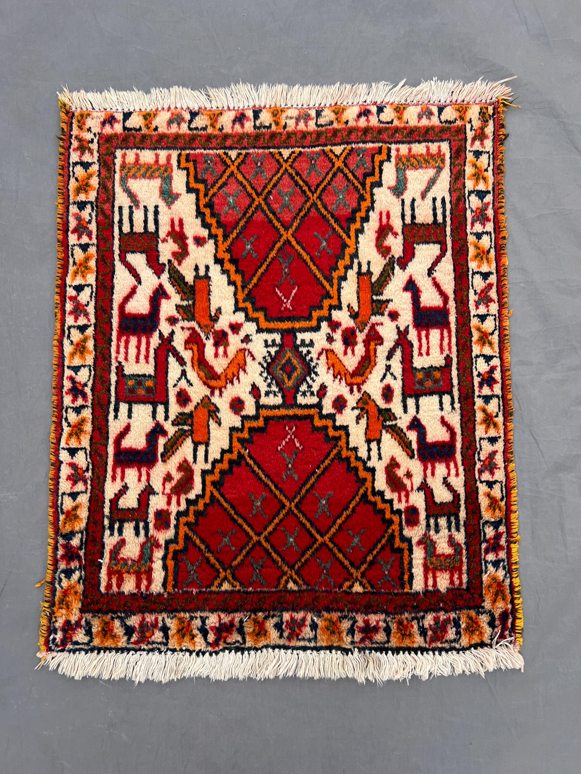 1.9 x 2.1 ft Afghan Hand-Knotted Vintage Square Shaped Soft Pile One of a Kind Small Area Rug – Balochi Design Handcrafted Unique Home Decor