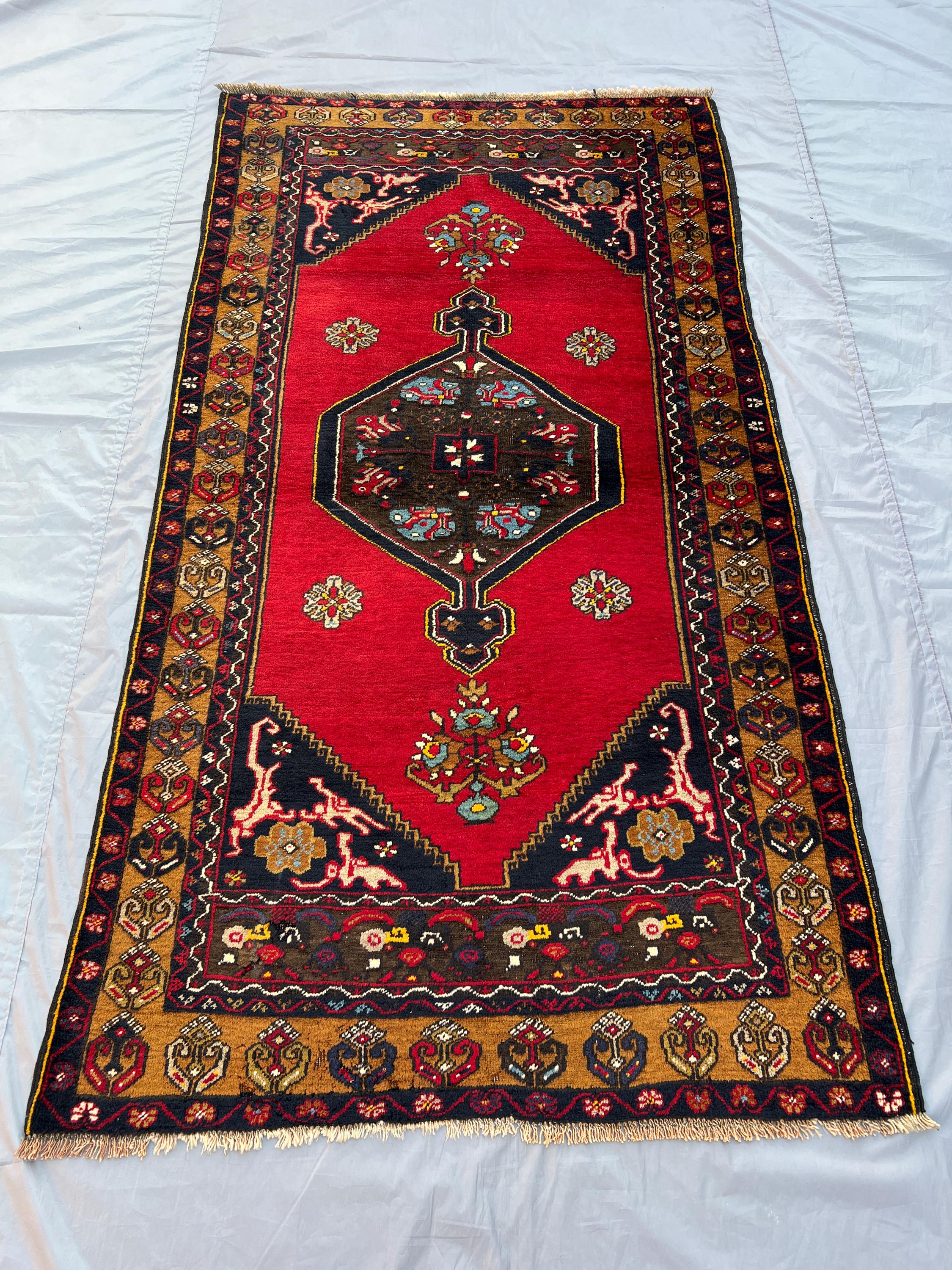 4x7.5 ft Afghan Tribal Rug, Turkish Hand Knotted Geometric Rug, Natural dyes Wool Medallion Rug, Oriental Rug, Bedroom Carpet, Kitchen rug