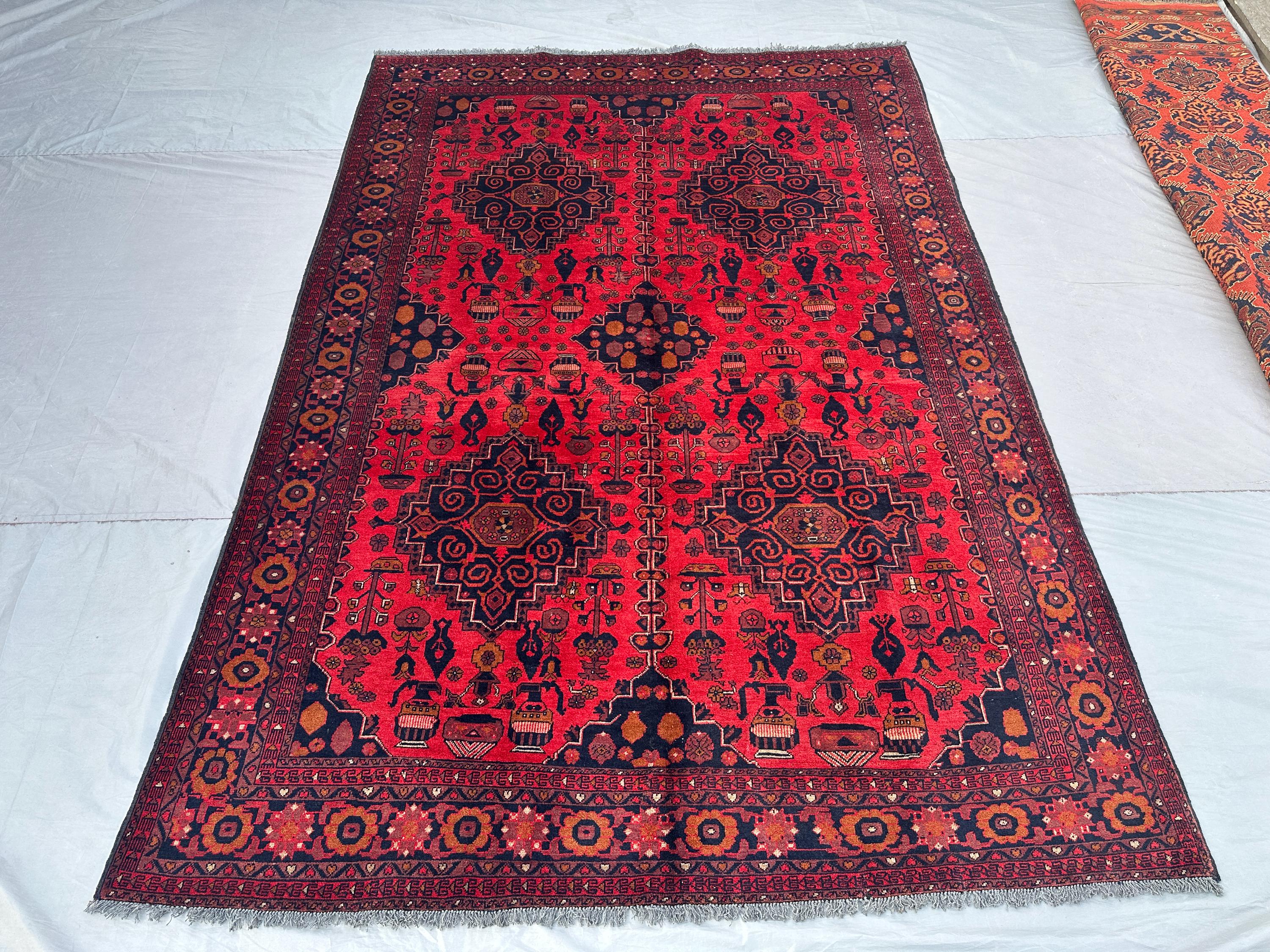 Modern Ersari Bukhara Rug | 7x10 Hand-Knotted Wool Carpet | Tribal Geometric Pattern | Antique Turkmen Area Ru