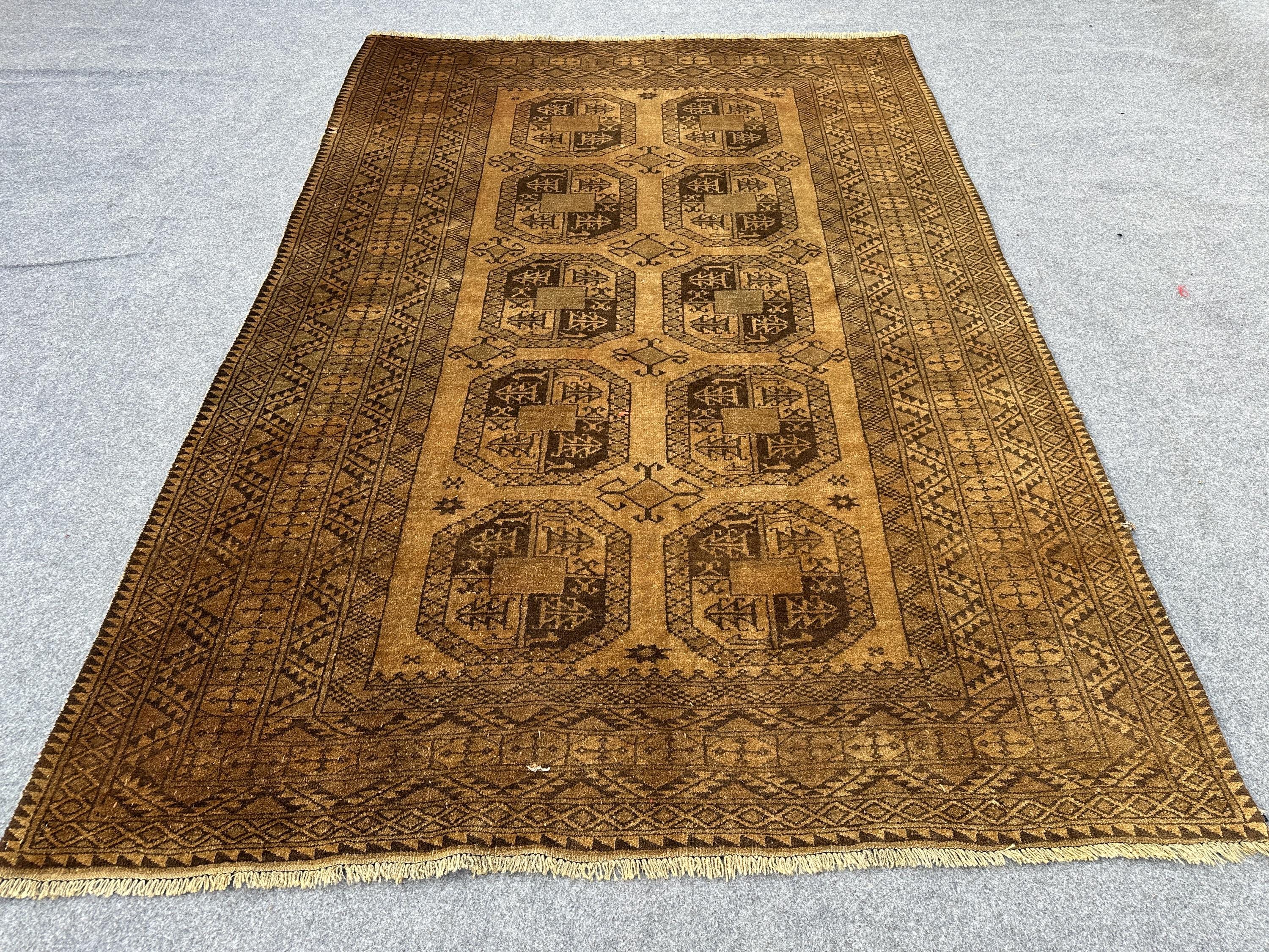 Afghan Hand-Knotted Turkmen Tribal Rug 5.3x7.10 ft - Elephant Foot Design Wool Area Carpet, Moroccan Rug, Living Room rug, Decor Rug
