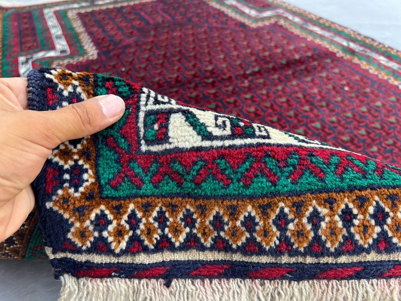 Challah Rugs 3x5 Afghan Baluchi Prayer Rug | Antique Hand Knotted Wool Mat | Red ...