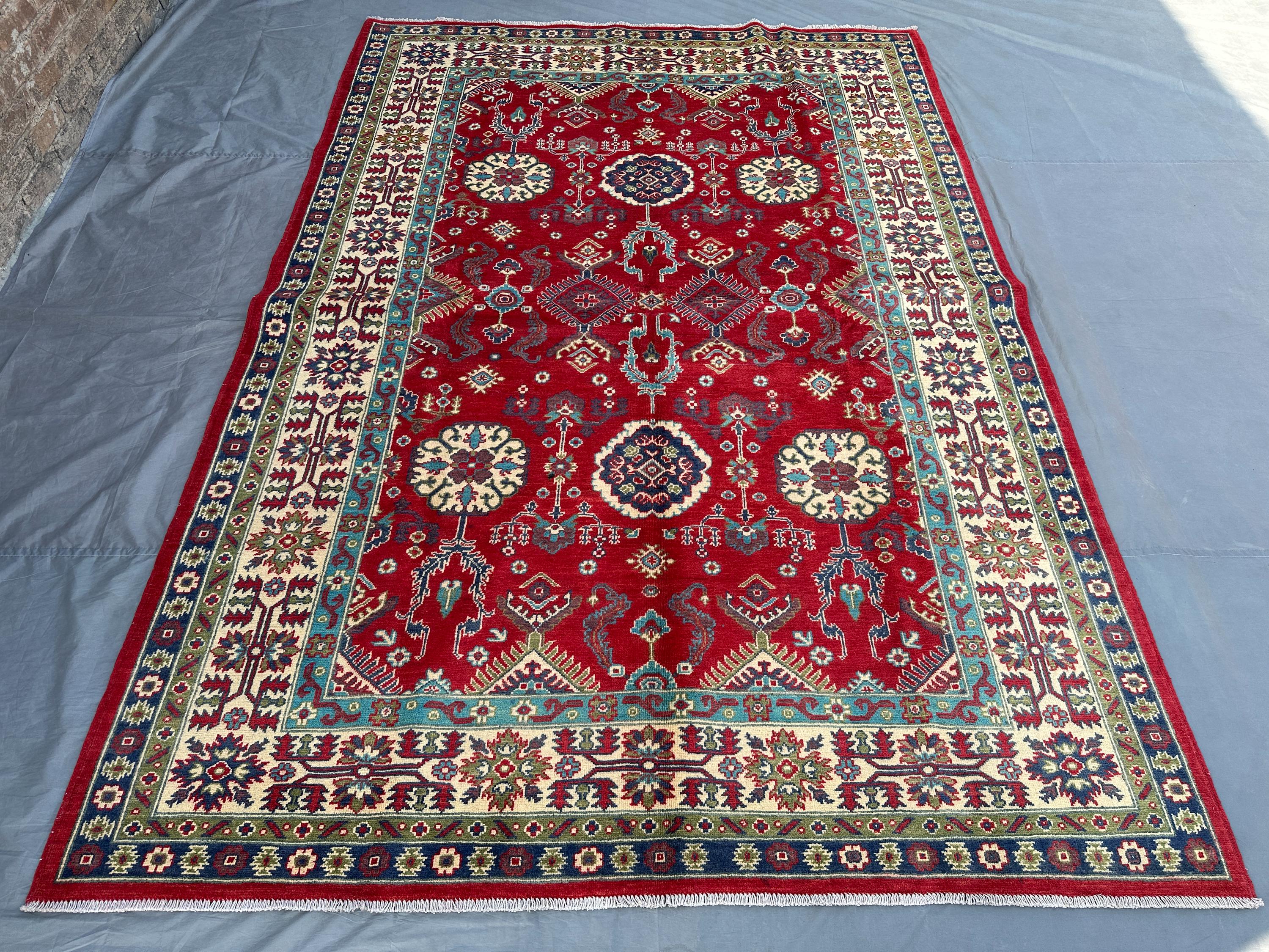 7x10 Afghan Handmade Oushak Rug Modern Turkmen Rug Wool Area Carpet Unique Geometric Design Living Room Bedroo