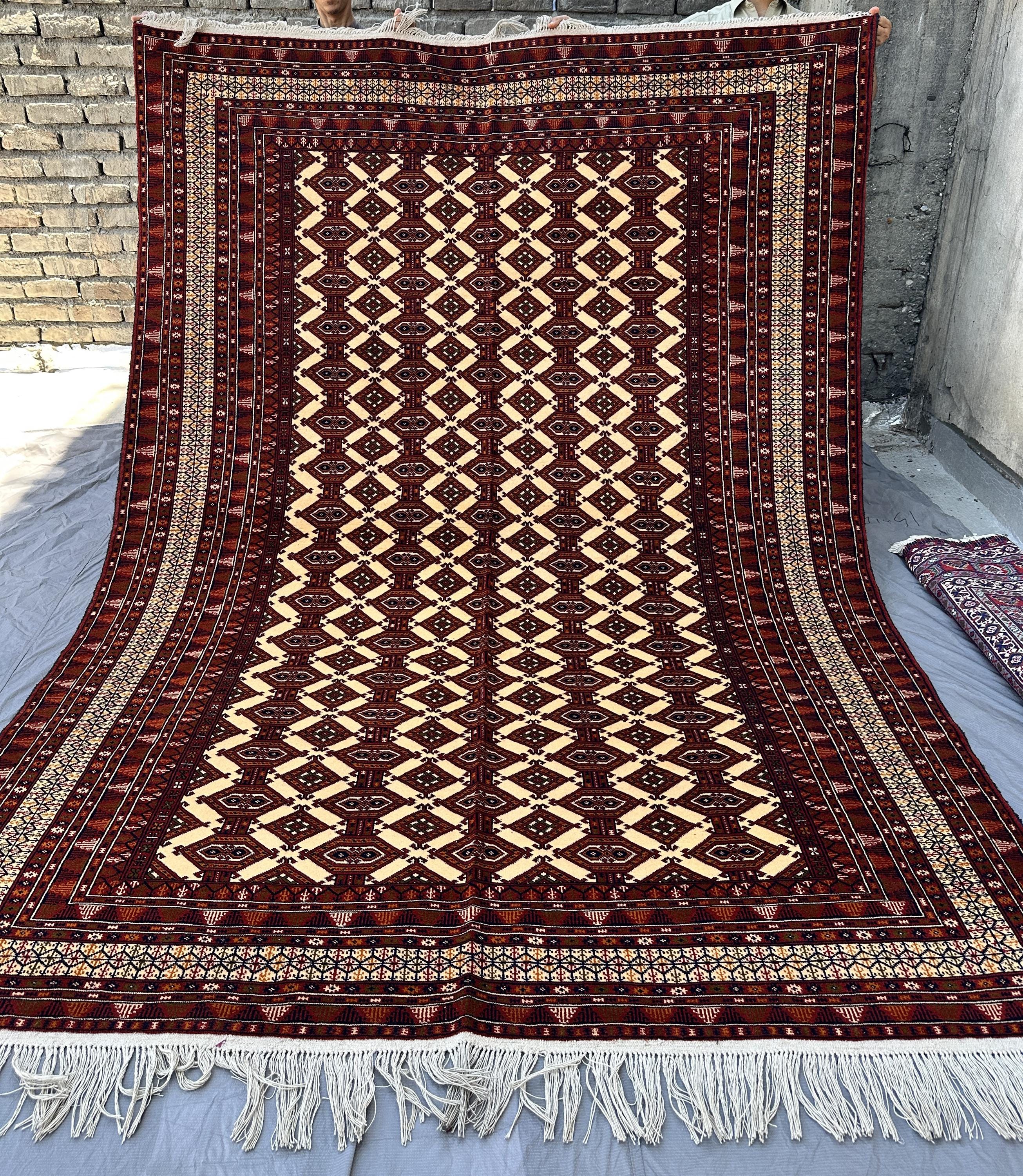 Hand Knotted Wool Diamond Trellis Rug, Ivory Brown Tribal Area Carpet