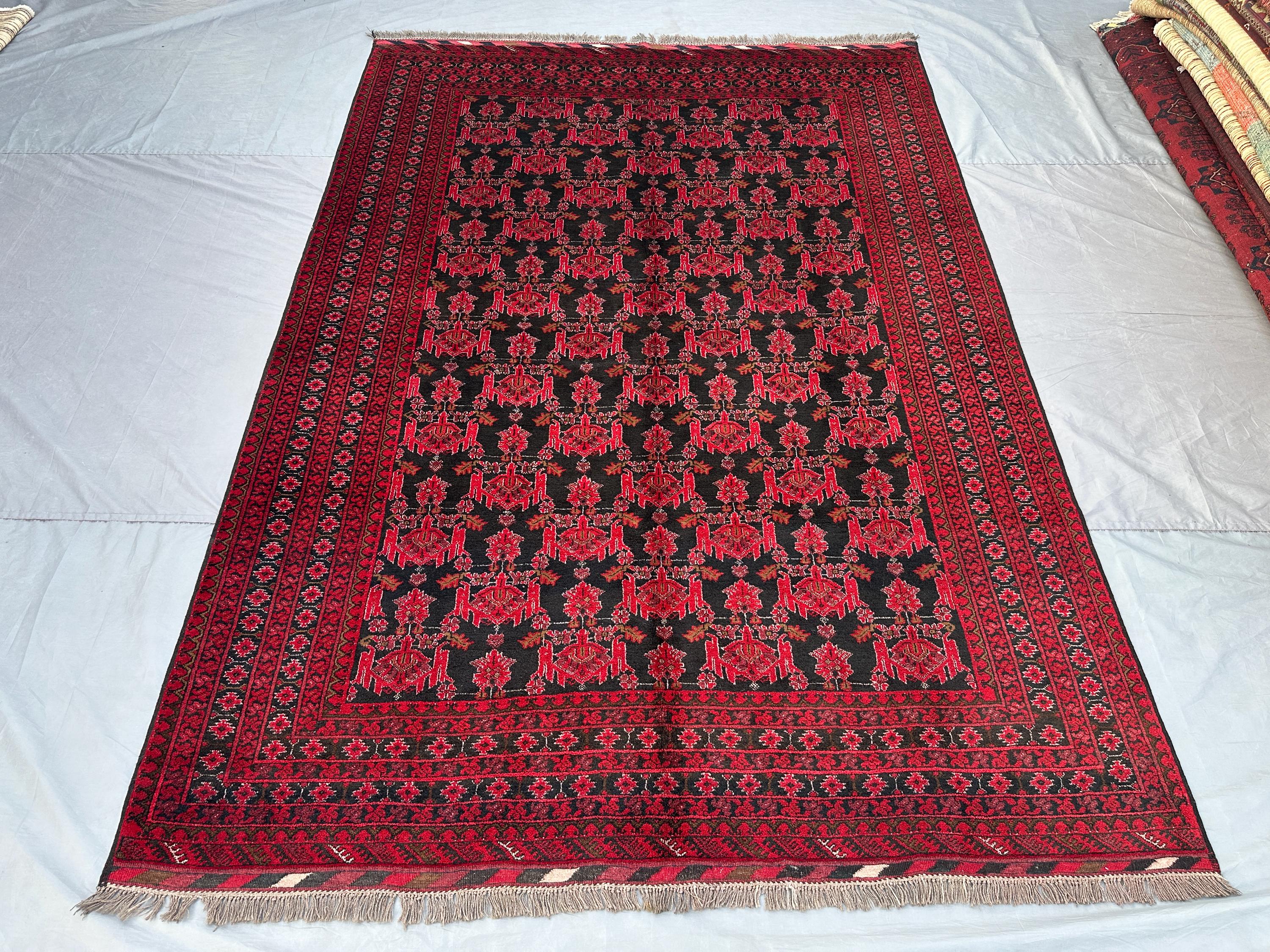 Antique Turkmen Ersari Rug 6'9x9'9 ft | Afghan Hand-Knotted Wool Rug | Large Geometric Area Carpet | Vintage B