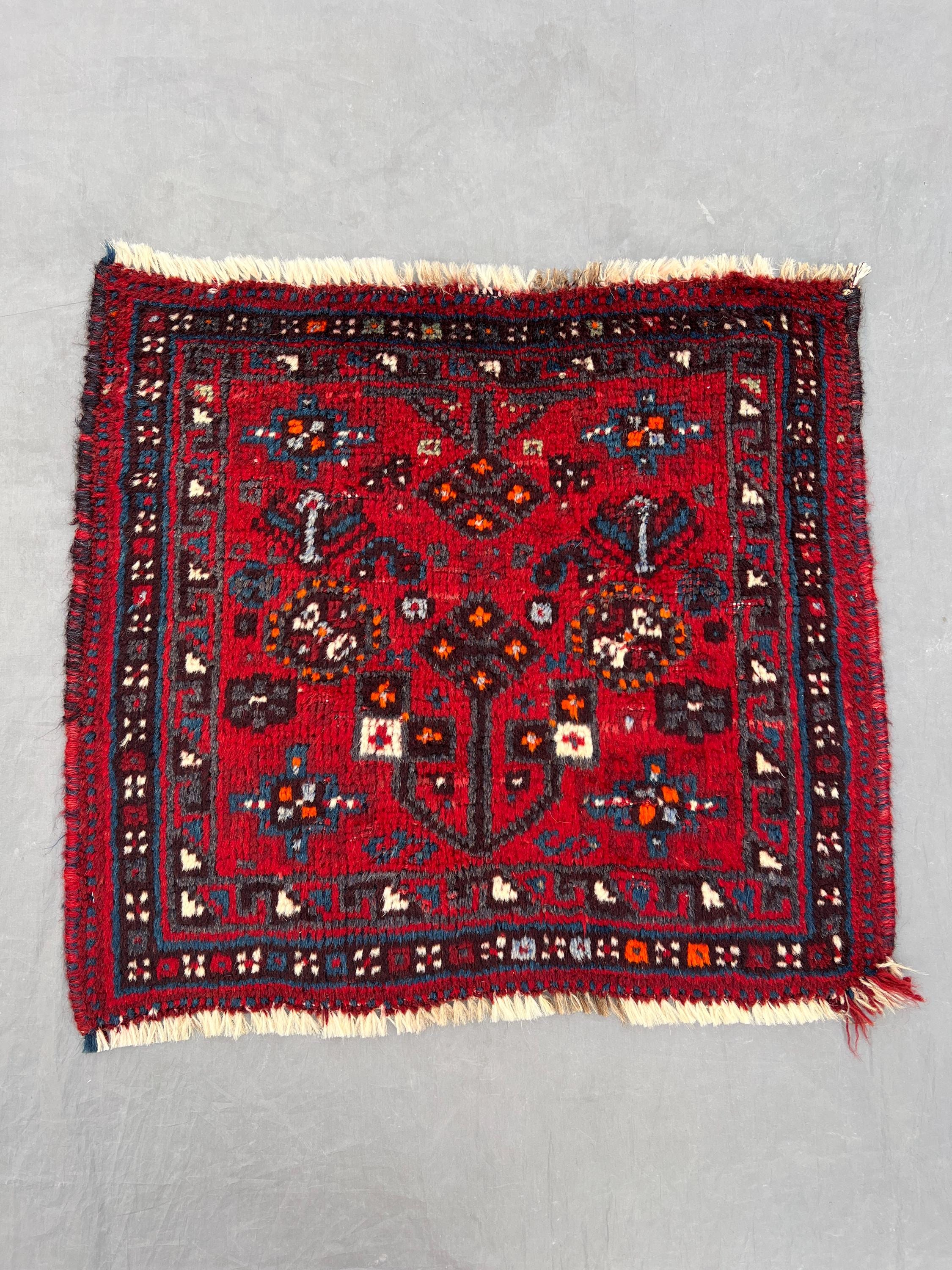 2 x 2 Afghan Hand-Knotted Vintage Rare Soft Pile One of a Kind Small Area Rug Balochi Design Red Tribal Wool Decor | Square area decor rug