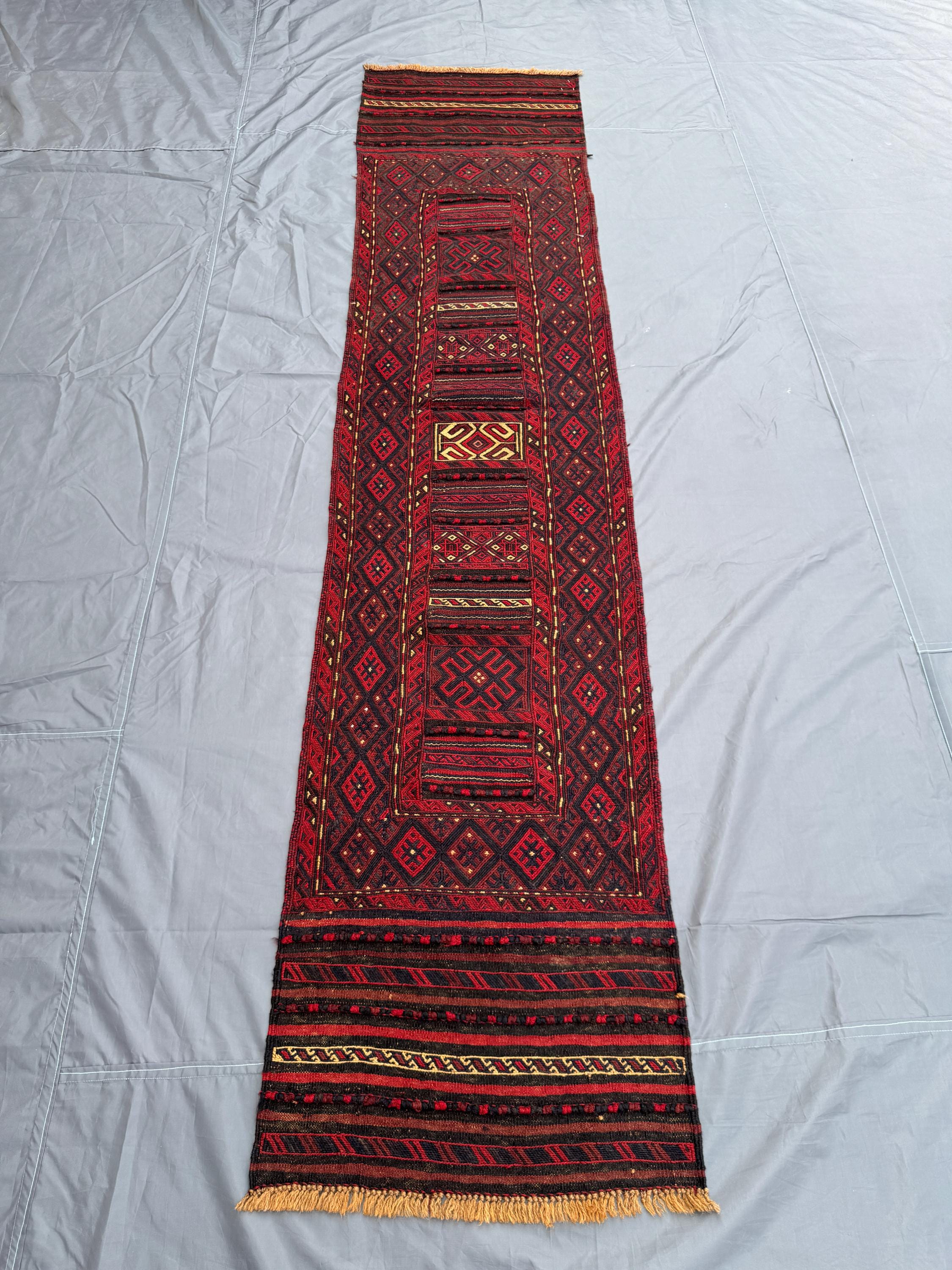 2 x 10 ft Afghan Hand-Knotted Vintage Rare Soft Pile One-of-a-Kind Narrow Runner Mishwani Design | Bedroom & L