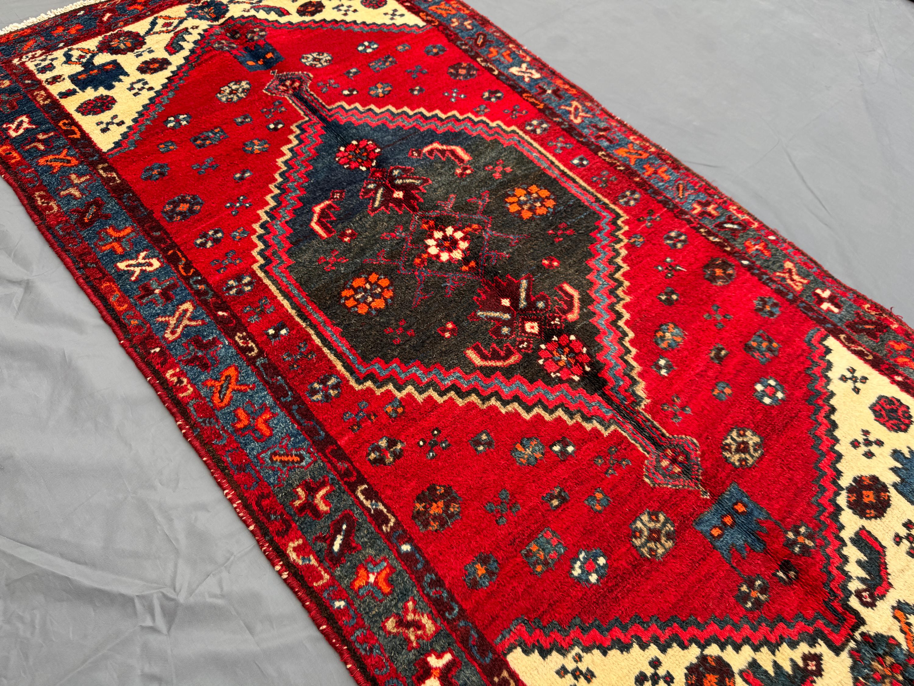 3 x 6 ft Vintage Afghan Hand Knotted Balochi Rug Red Navy Tribal Haroon Gul Design Soft Wool Rare One Of A Kind Living Room Rug