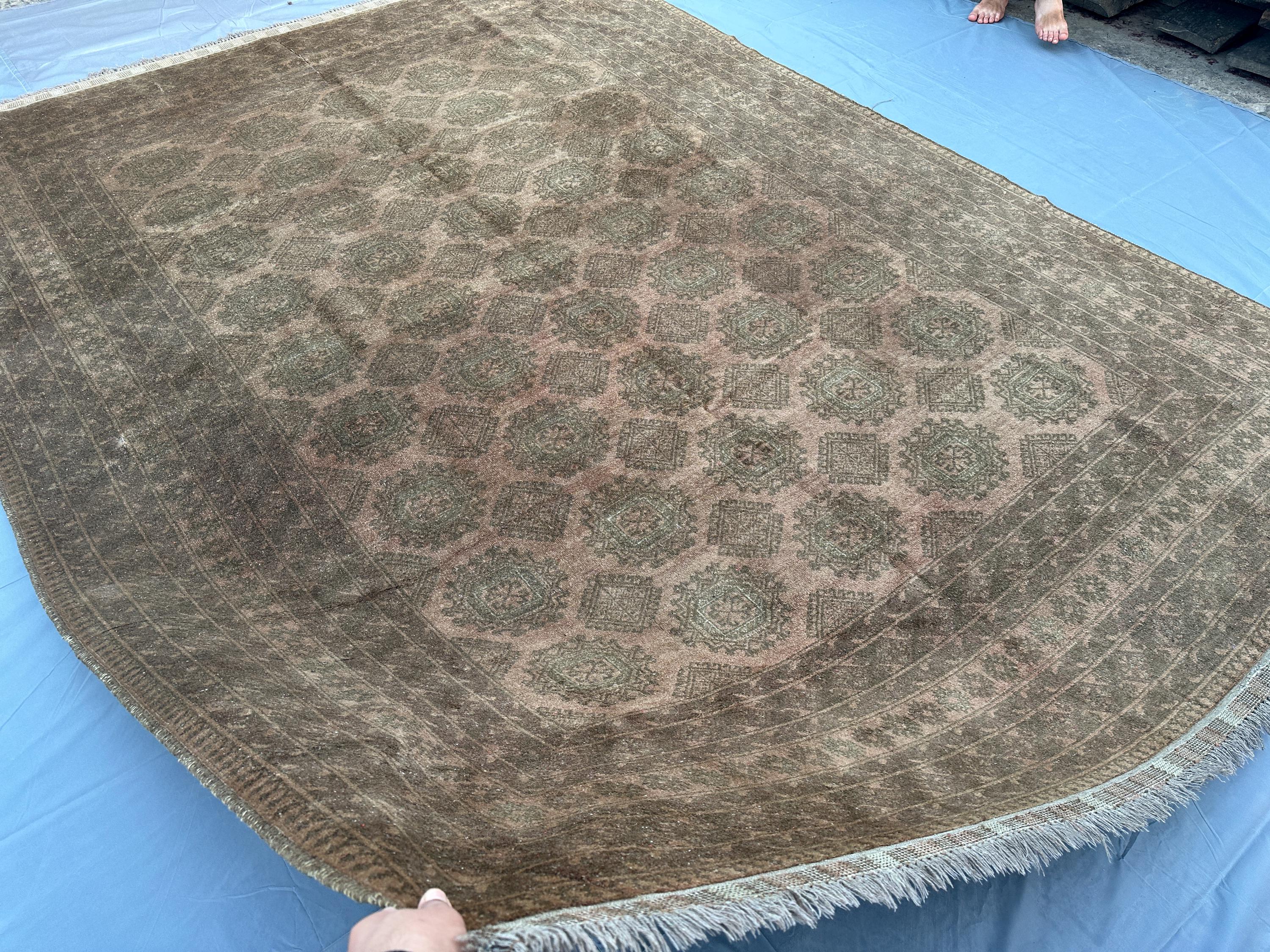 8.3x11.3 ft Afghan Hand Knotted Ersari Rug Turkoman Tribal Patnos Gul Design Rug Terracotta Wool Rug Large Area Rug, living room rug, Moss