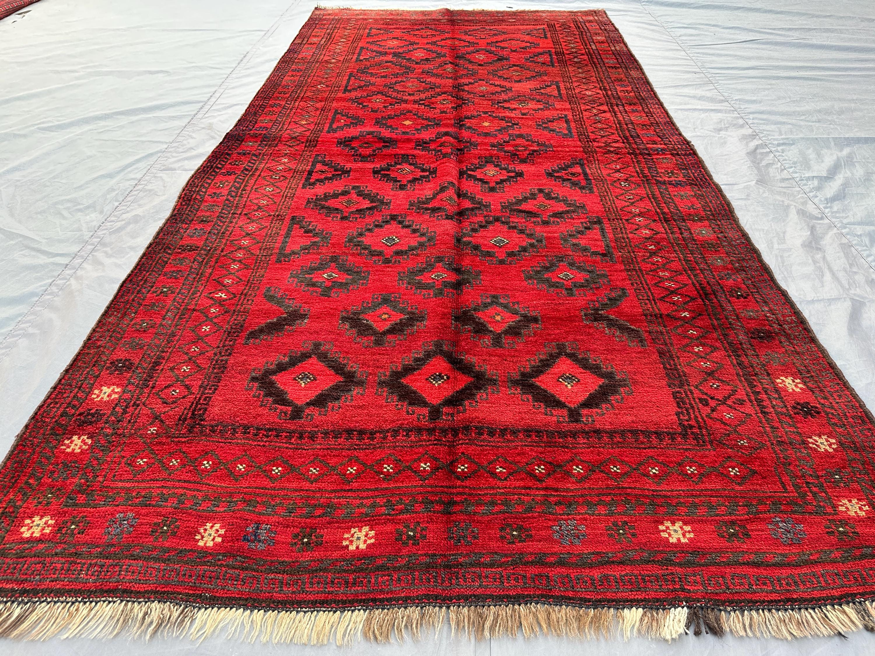 4x8 Antique Turkmen Ersari Rug | Afghan Hand Knotted Wool Runner | Tribal Geometric Rug | Vintage Carpet | Hallway Home Decor, Kitchen Rug