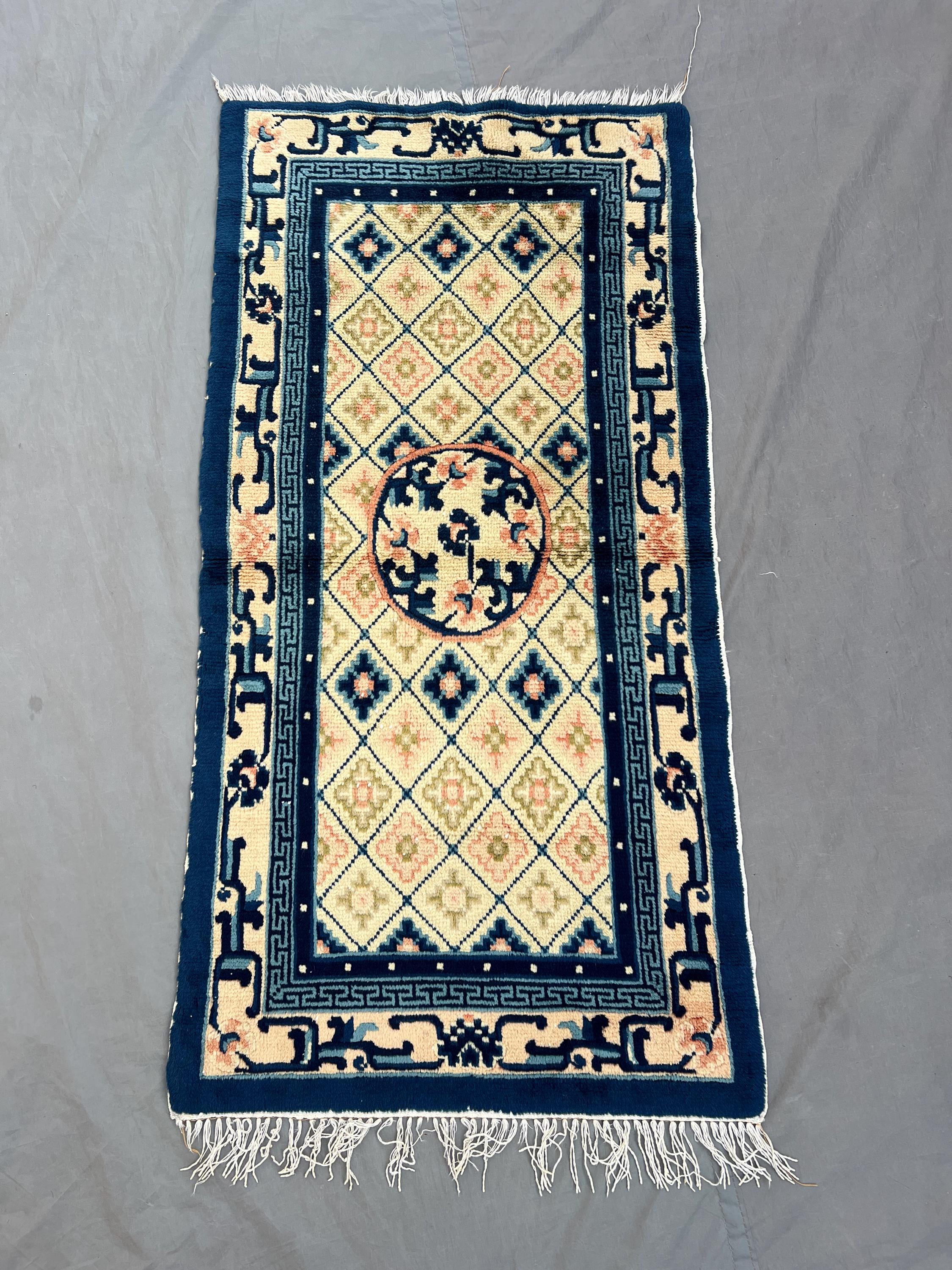 Afghan Hand Knotted Vintage Soft Pile 2 x 4 ft | One of a Kind Small Area Rug | Tribal Geometric Balochi Wool Rug