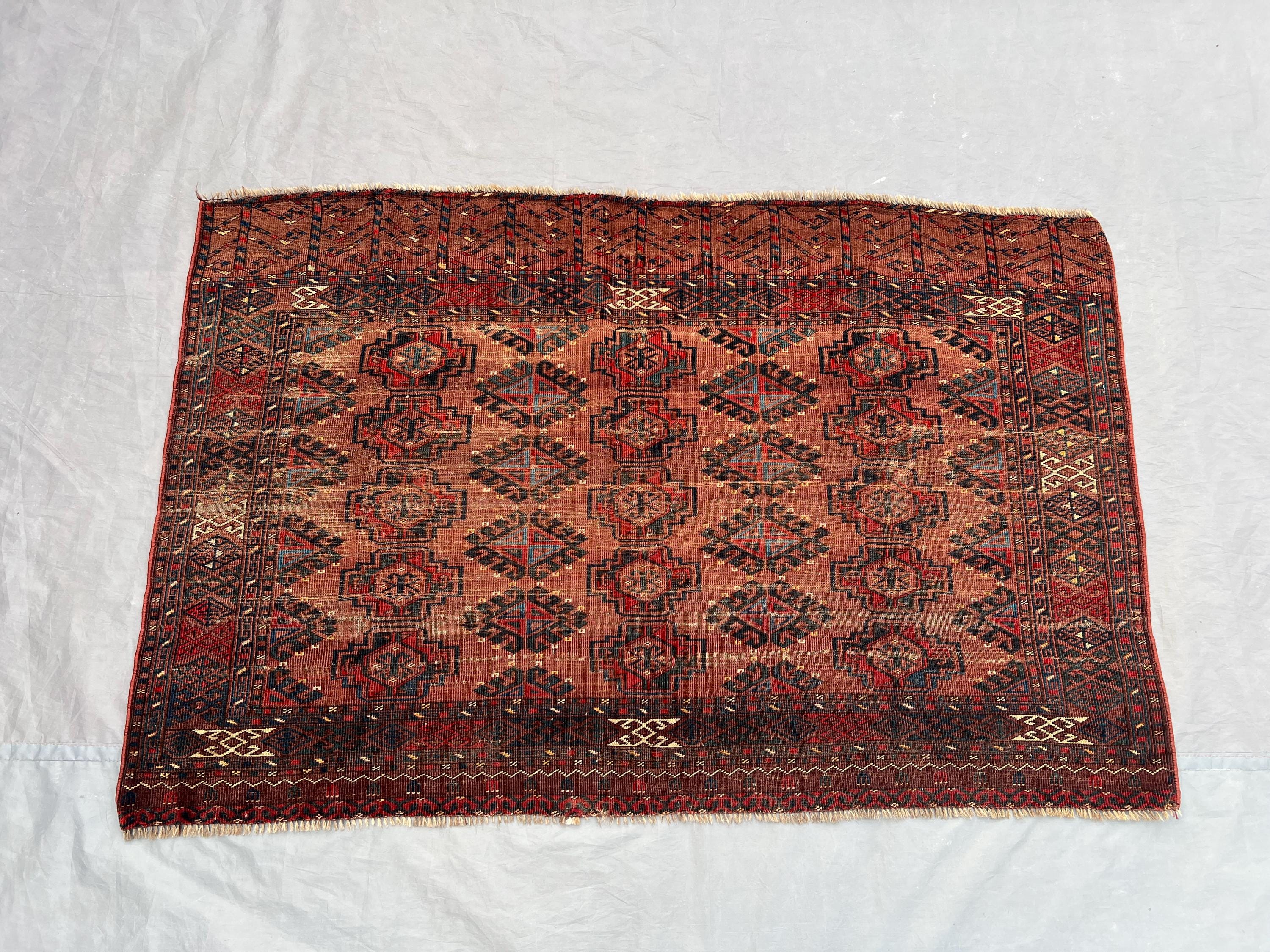 3 x 5 ft Afghan Hand Knotted Vintage Balochi Rug Low Pile Distressed Brown Red Tribal Wall Hanging One Of A Kind Rug | Bedroom decor