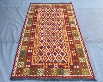 Afghanischer Kelim Teppich 15x20 | Handgefertigter Wolle Flachgewebe Teppich | Geometrische Tribal Boho Dekor | Rot Beige Ethnic Wohnzimmer Teppich | Türkischer Kelim