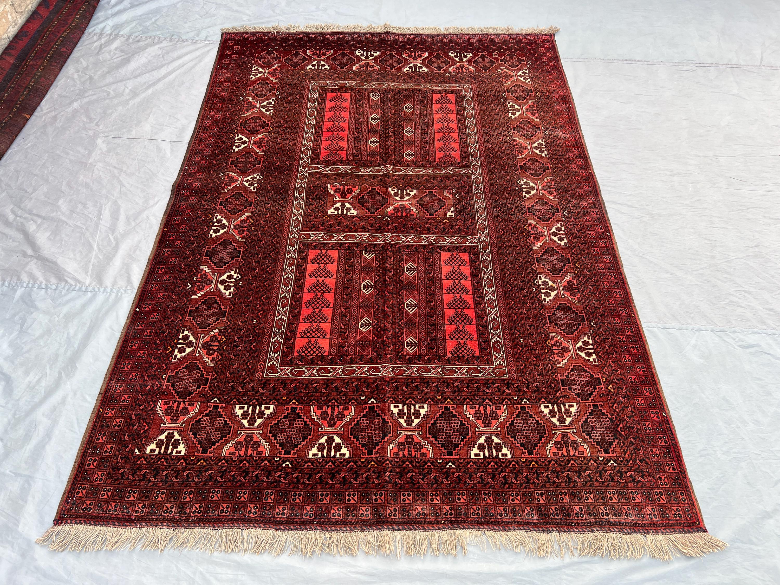 5x8 Antique Turkmen Ersari Parda Rug | Tribal Wool Rug | Handmade Afghan Red Rug | Ethnic Wall Decor | Vintage