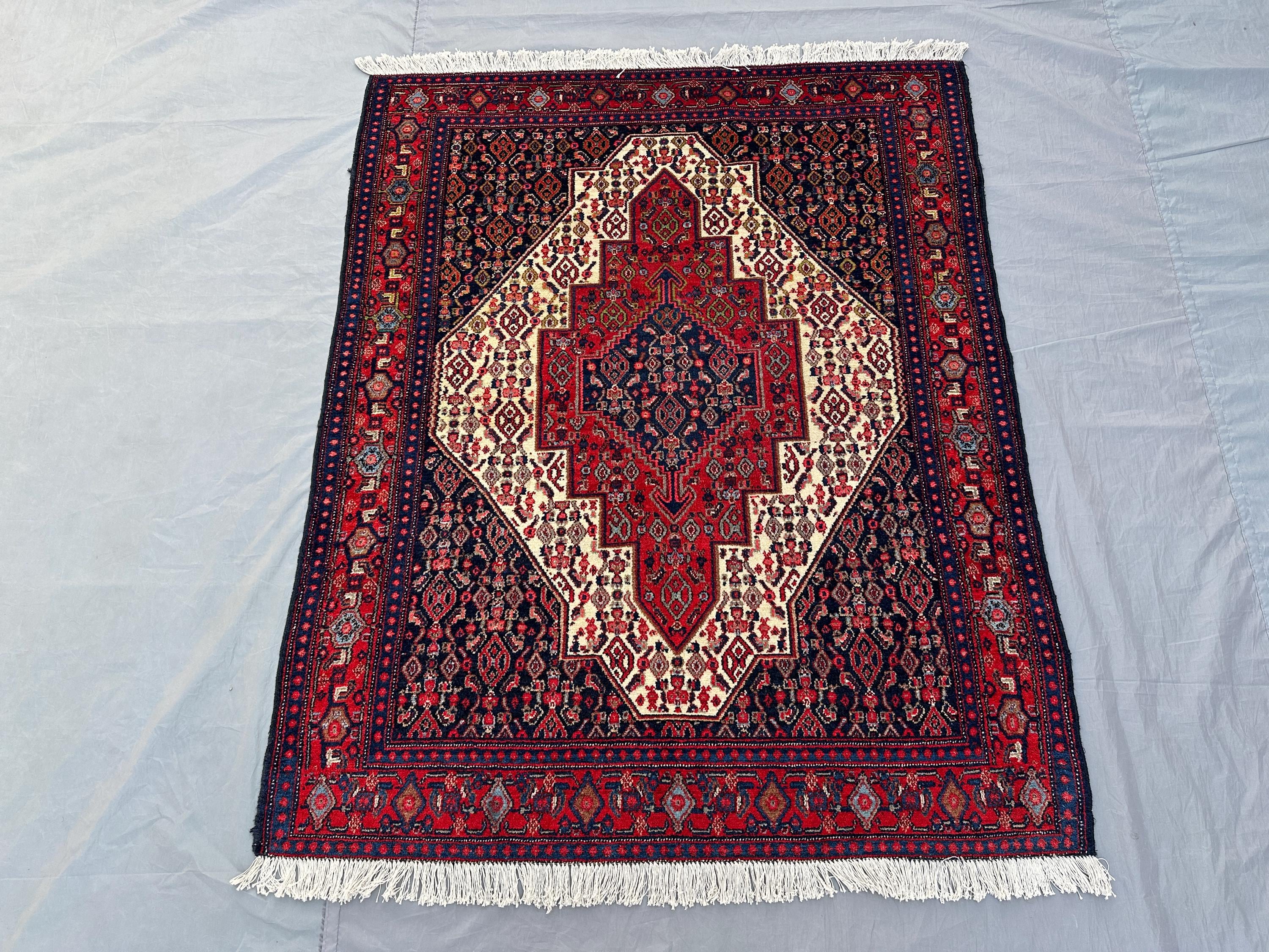 4x5 Antique Turkish Tribal Rug | Hand Knotted Wool Medallion Rug | Caucasian Geometric Design | Rustic Bedroom Decor Carpet, Moss Rug