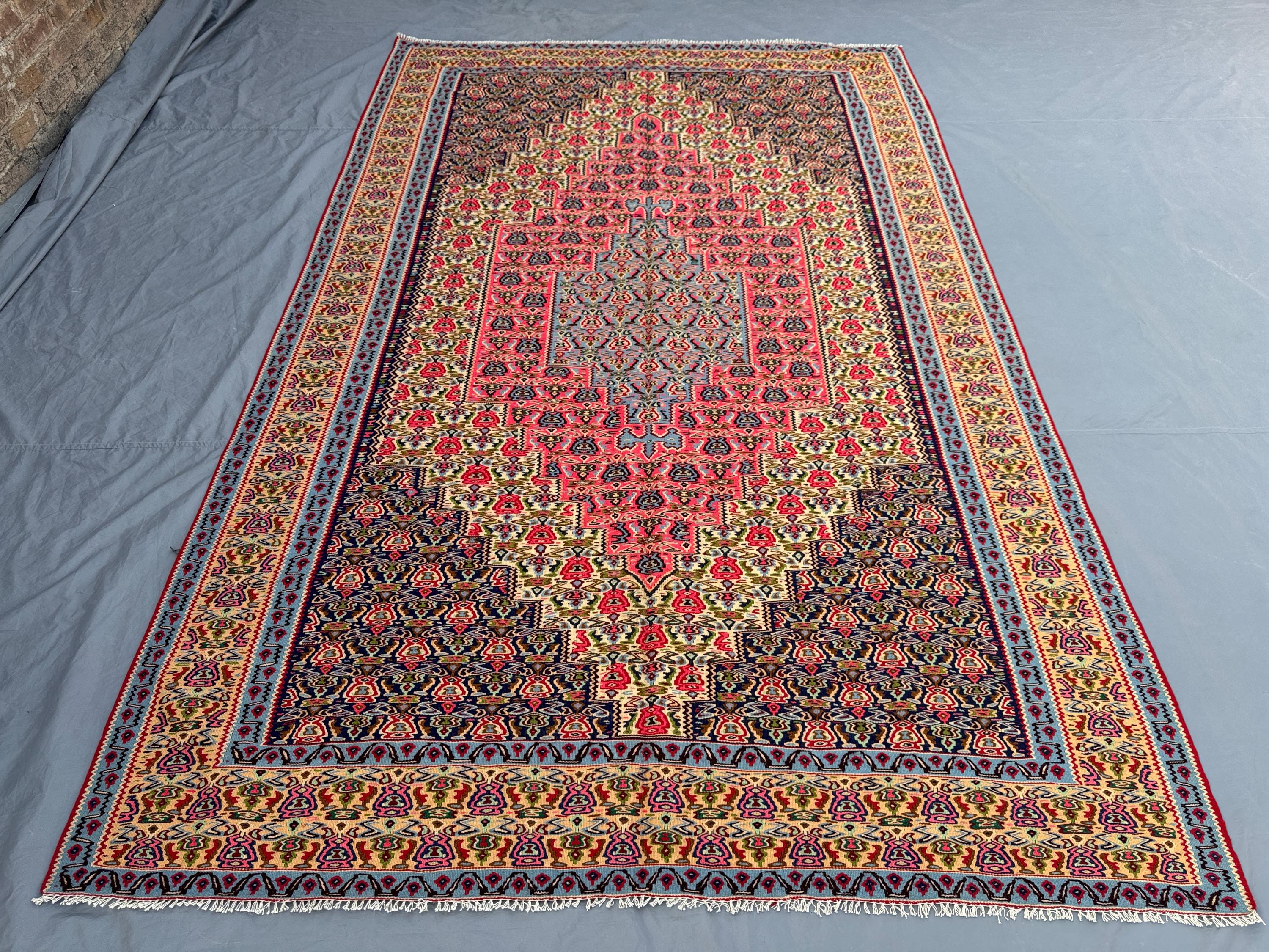 7 x 10 ft Turkish Handwoven Flat Weave Kilim – One-of-a-Kind Large Area Rug Turkish Inspired Caucasian Design | Living room & Bedroom decor