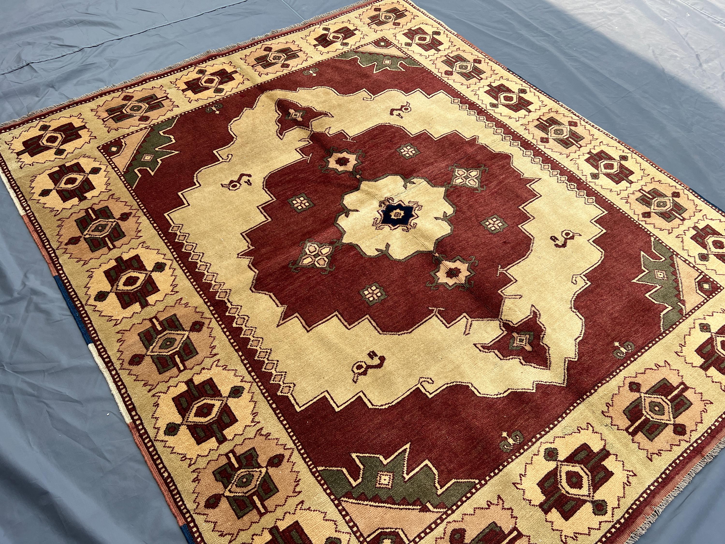 5x6 Afghan Kazak Rug | Hand Knotted Tribal Carpet | Vintage Soft Pile Wool Rug | One of a Kind Caucasian Style Area Decor | Bedroom Rug