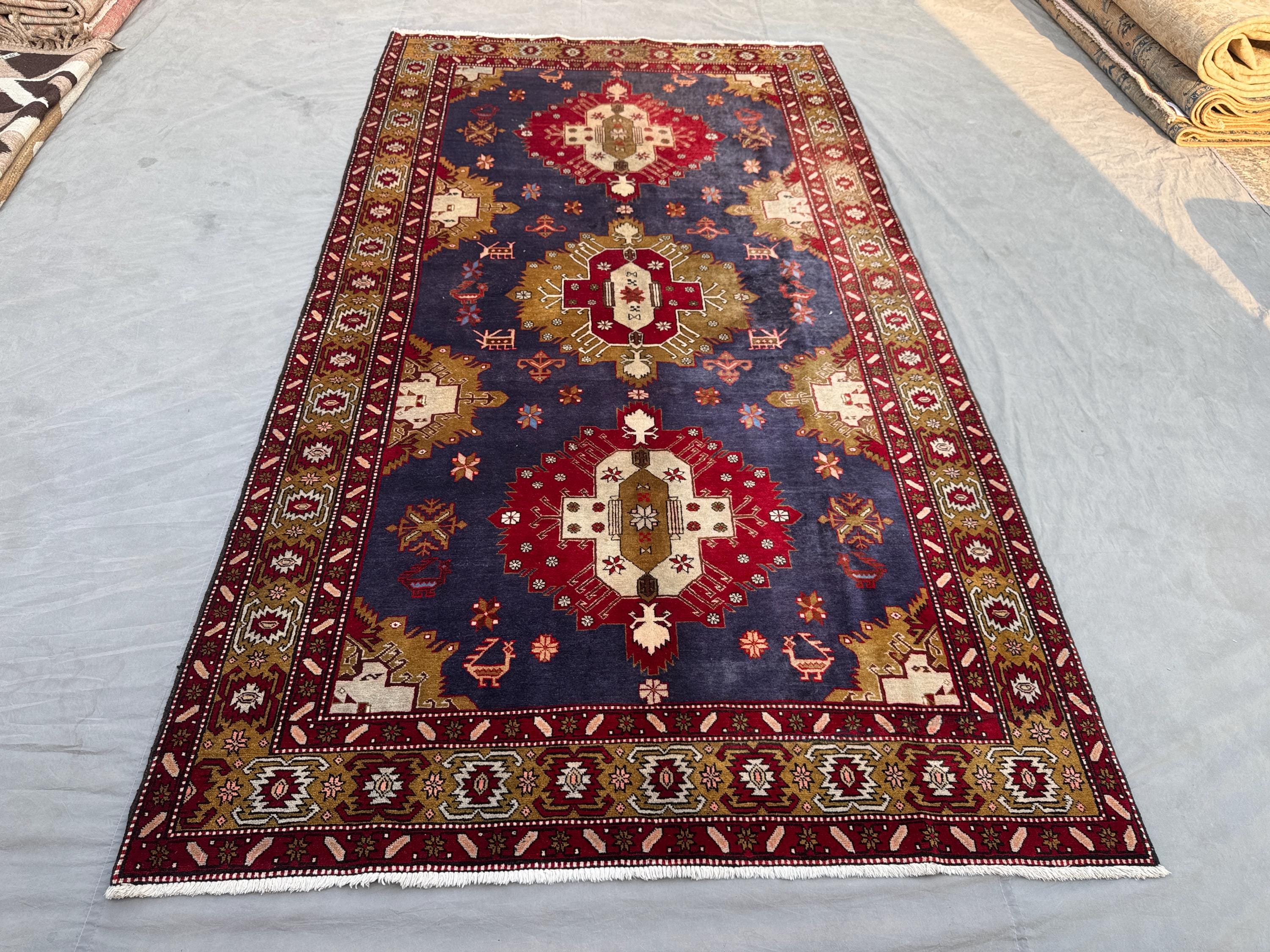 Afghan Handmade Rug, 5'8 x 10 ft, Vintage Turkish Style, Tribal Wool Carpet, Large Area Rug, Geometric Pattern, Luxury Home Decor