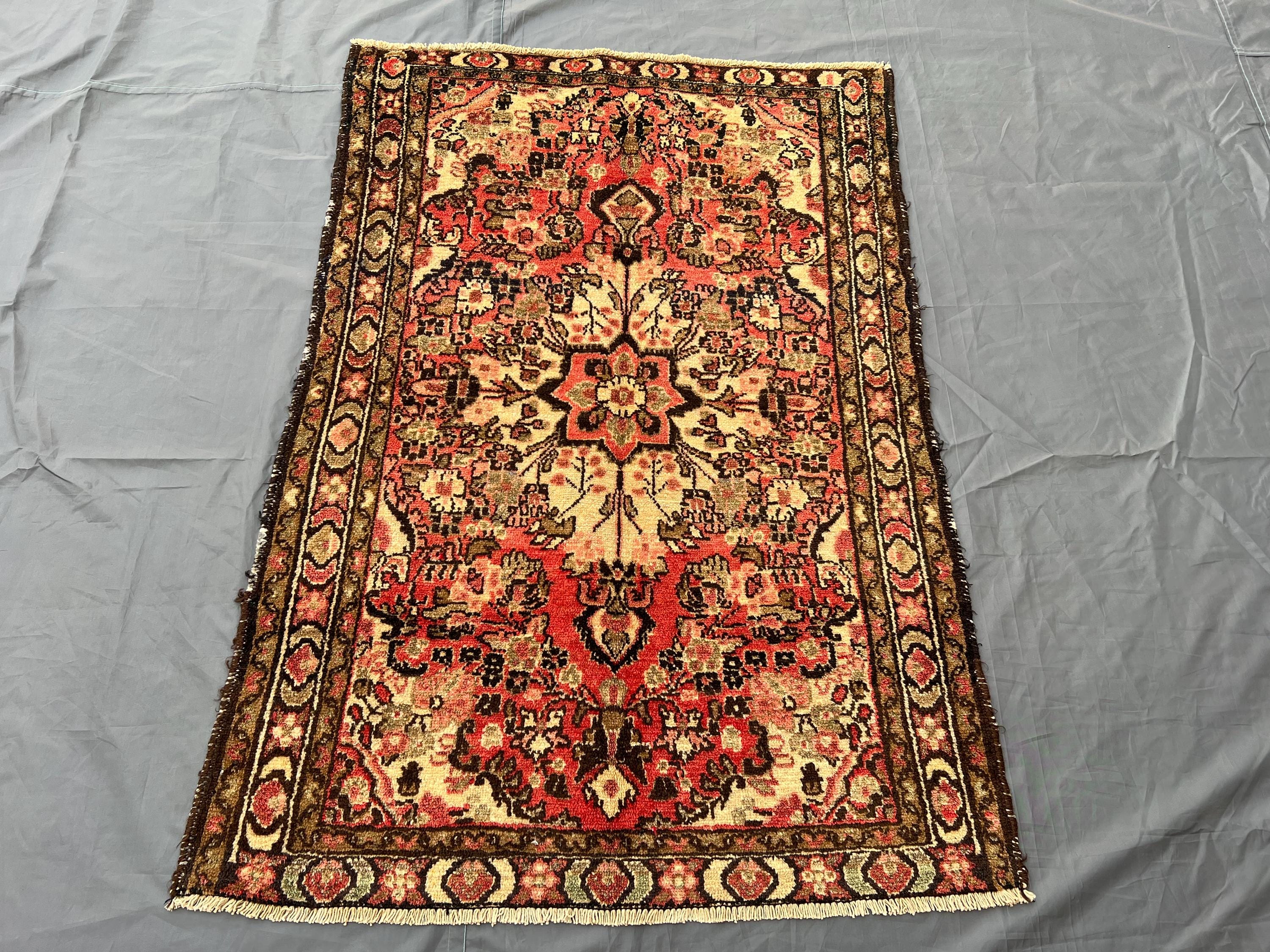 Classic Red "3x5" ft Hand-Knotted Caucasian Vintage Rug Medallion Floral Design Wool Small Area Carpet Traditi