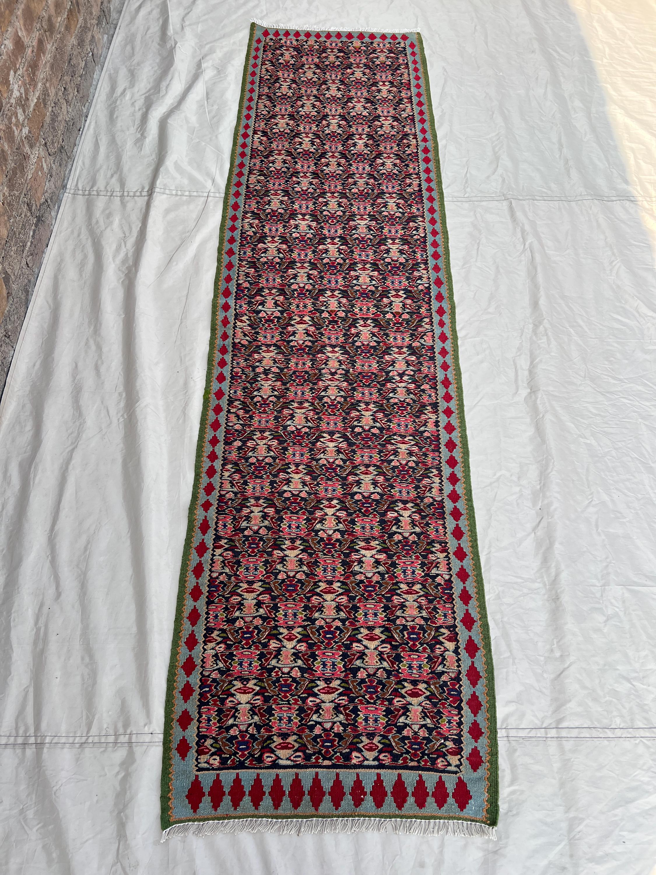 2'1x8 ft Vintage Handwoven Afghan Baluchi Kilim Flatweave, Geometric Tribal Wool Hallway Runner Boho Home Deco