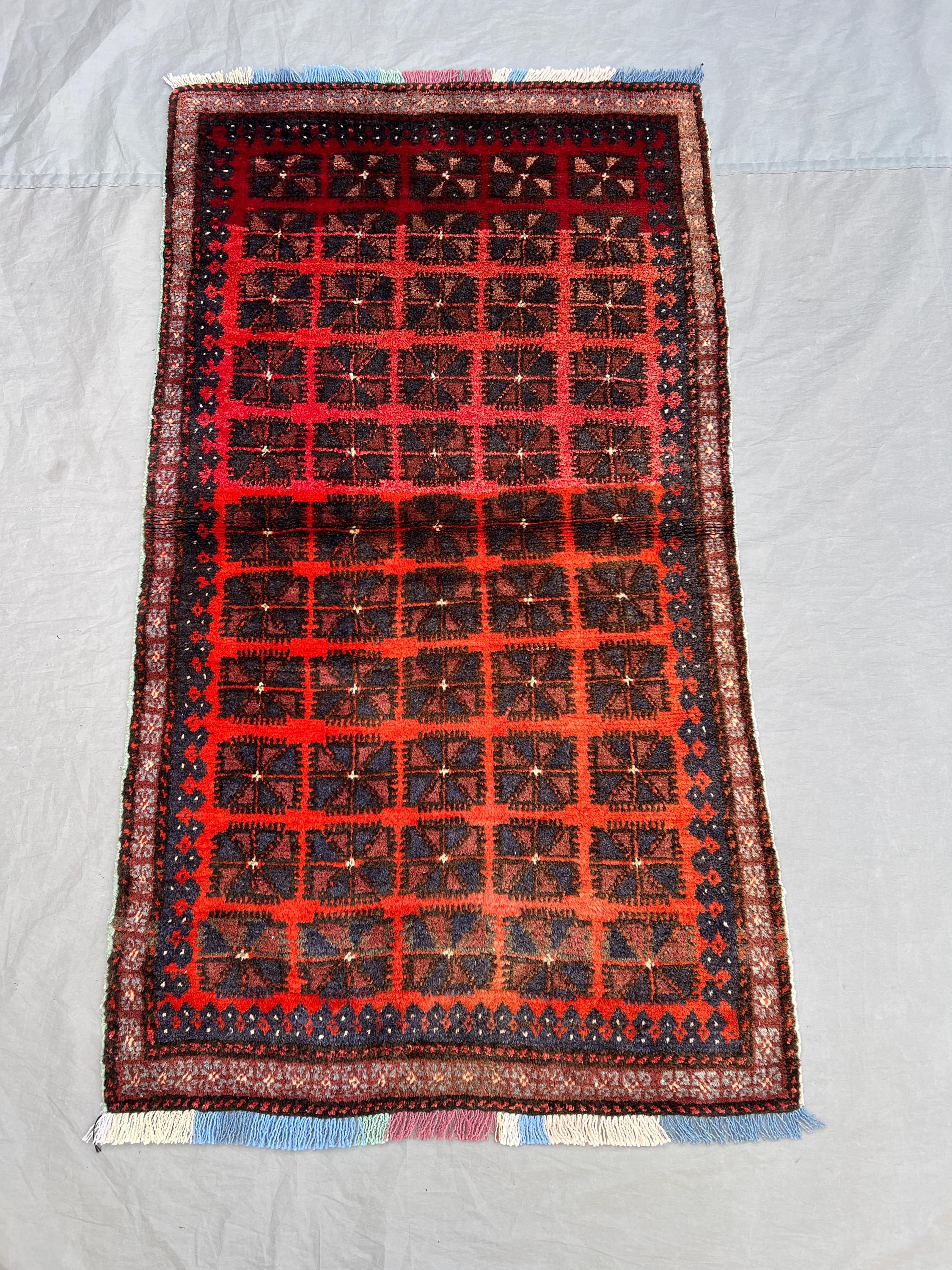 2'6x4'6 ft Vintage Afghan Rug – Red Geometric Design, Tribal Motifs, Handmade, Boho Decor, Cozy Living Room Accent, Decorative Tribal Rug