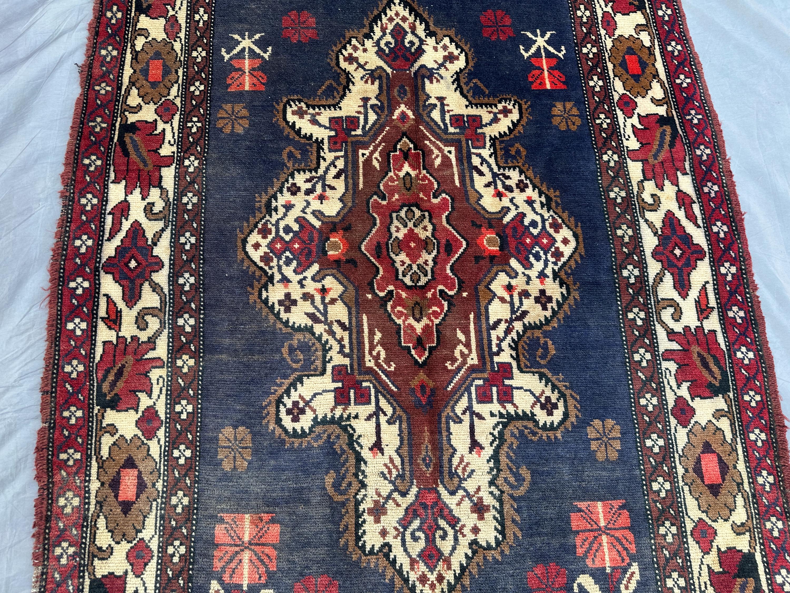 アンティーク アフガン バルーチ族 ラグ - 3x5 幾何学模様、トルクメン