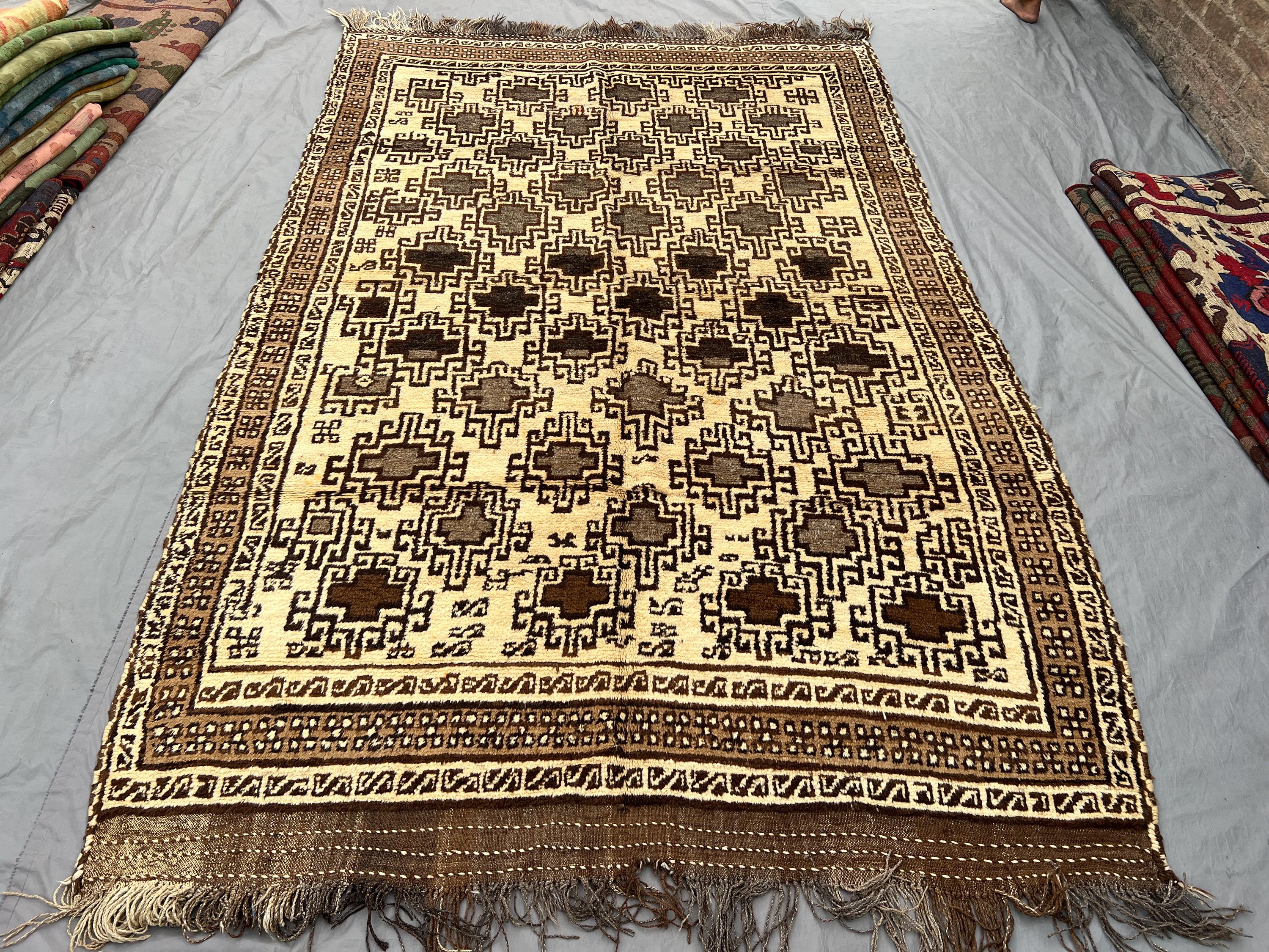 6'1 x 9'9 Ft Afghan Baluchi Vintage Hand Knotted Wool Large Area Rug Tribal Geometric Nomadic Design Living Room Bedroom Decor