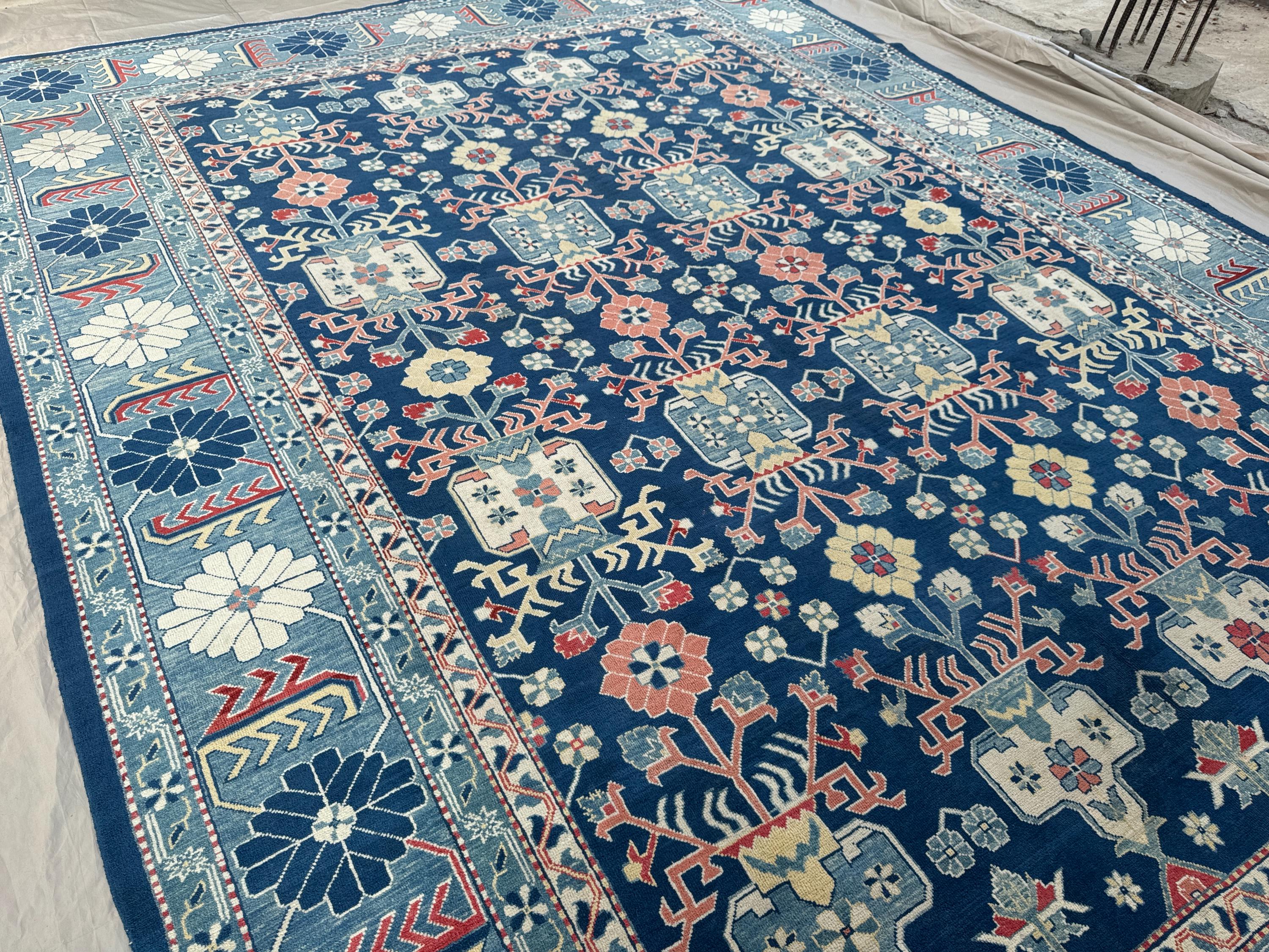 Handmade Afghan Oushak Rug, Oversized Soft Wool Rug, Floral Design, Vintage-Inspired, Boho Home Decor, Palace Size Rug, Living Room Rug