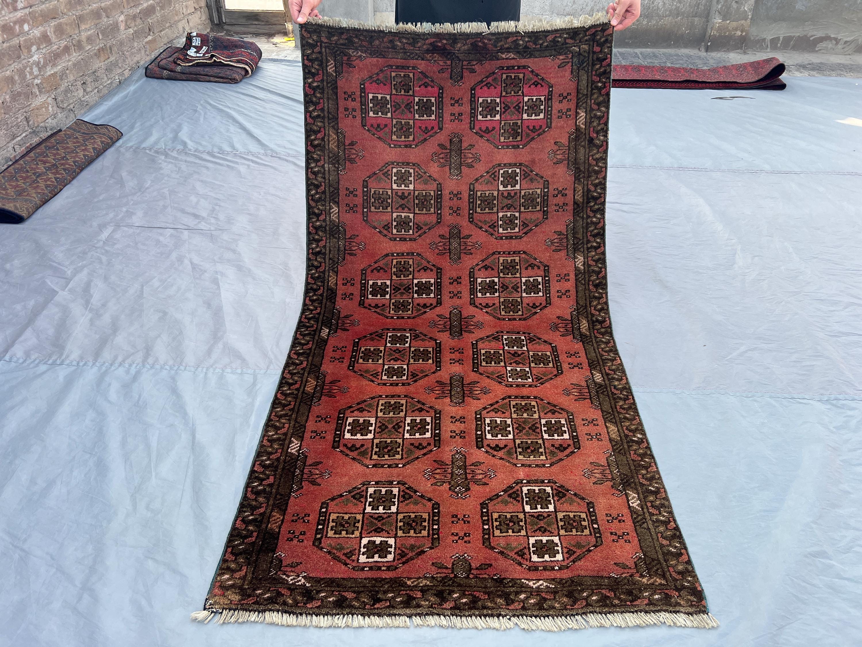 3 x 5'9 ft Vintage Turkmen Tekke Ersari Rug | Hand Knotted Tribal Wool Carpet | Rare Geometric Medallion Design | Boho Area Decor Rug