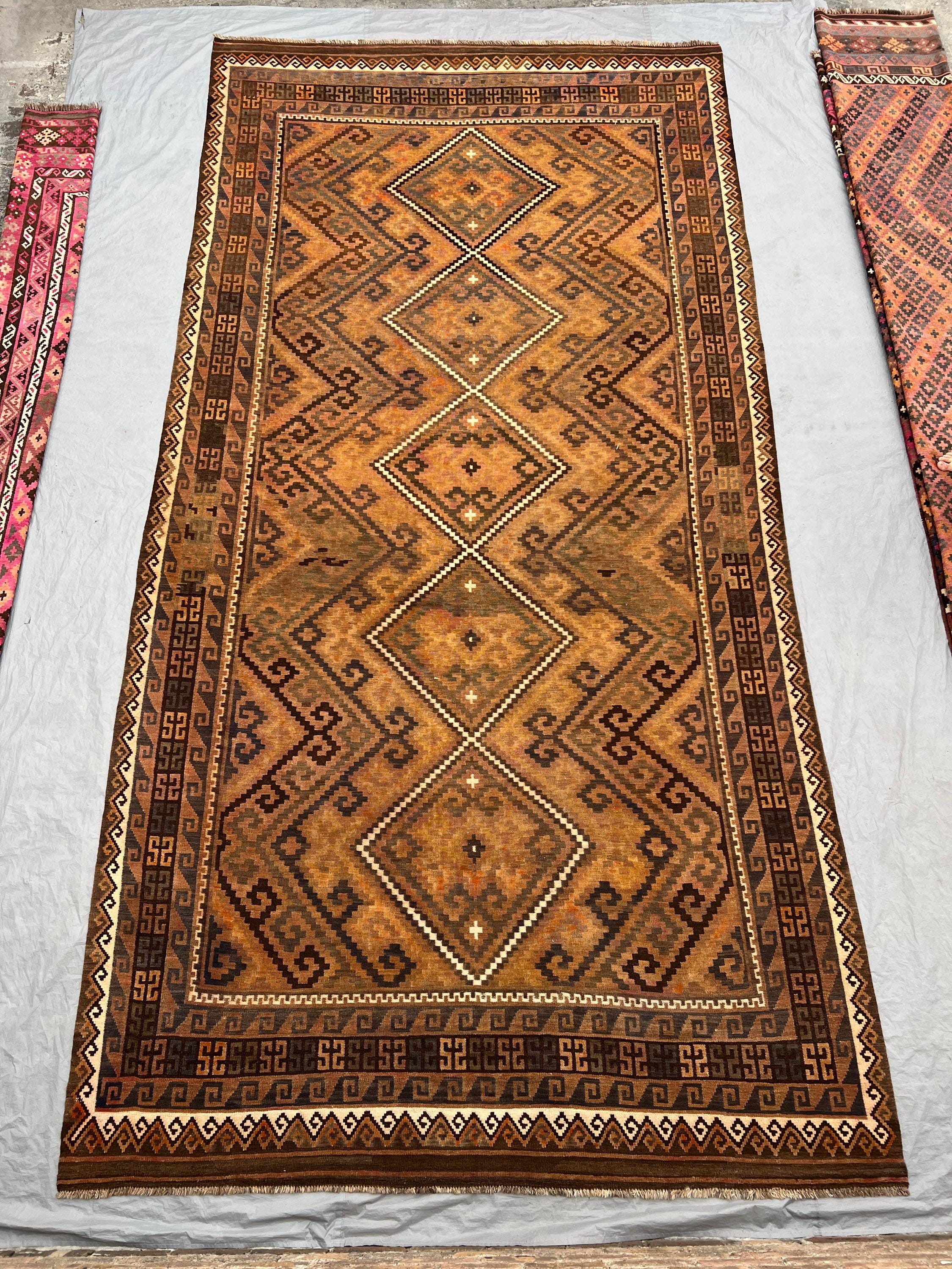 9 x 16 Antique Afghan Kilim Rug, Oversized Palace Size Carpet, Rare Handwoven Wool Faded Tribal Geometric Oriental Area Rug, Living Room Rug