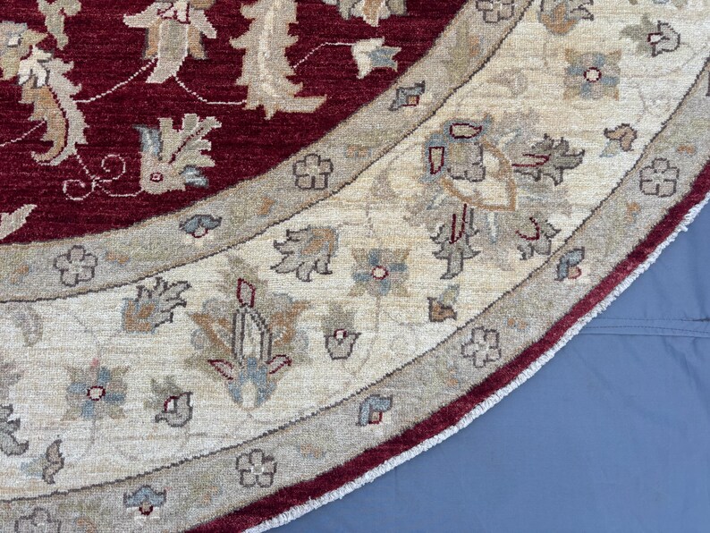 8 x 8 Afghan Hand-Knotted Modern Soft Pile Oval Oushak Design Luxury Wool Rug Elegant Floral Pattern Stylish Living Room Decor | Bedroom rug image 4