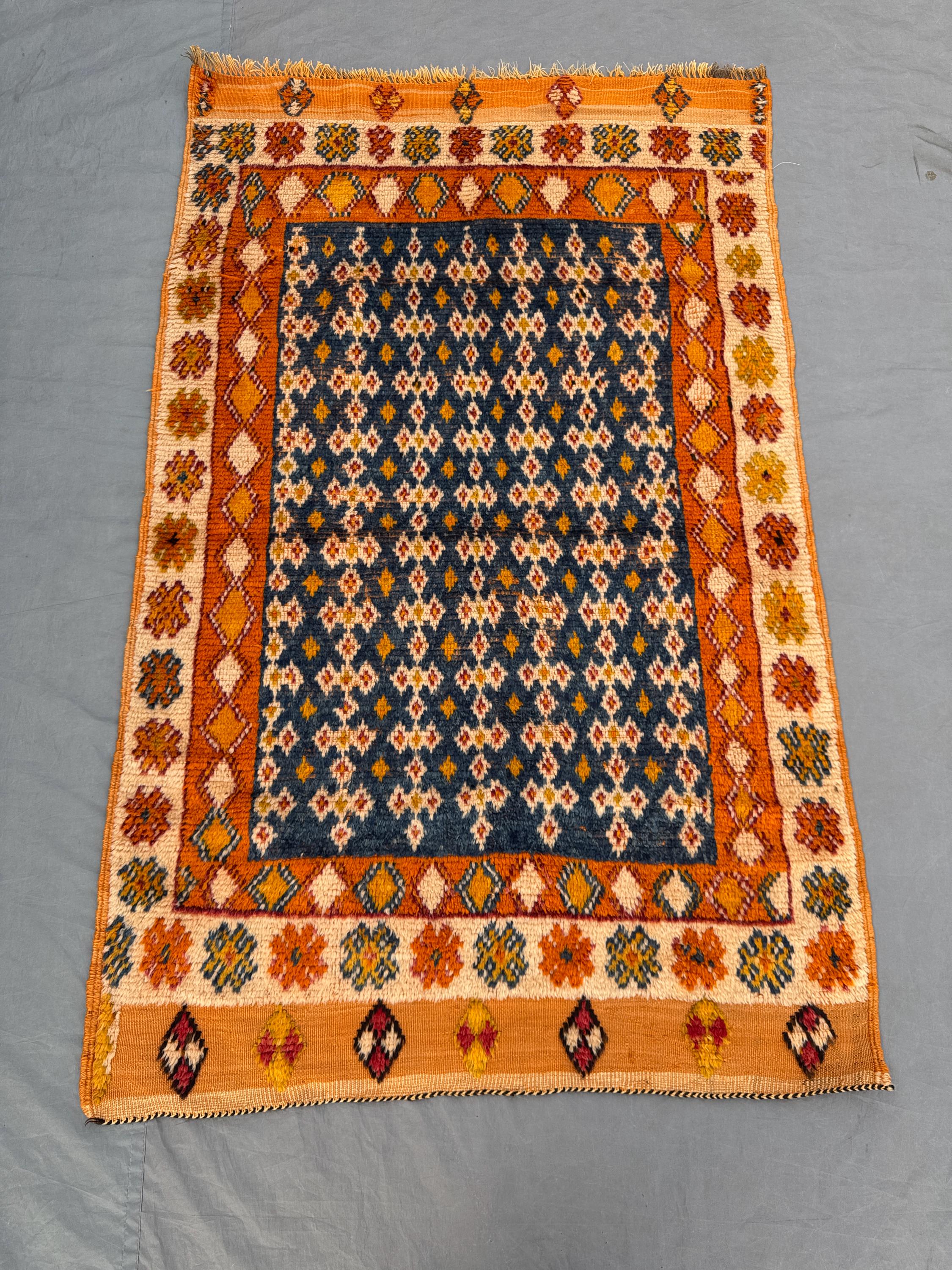 Hand Knotted Afghan Rug 4 x 6 ft Vintage Soft Pile One of a Kind Moroccan Design Luxury Small Area Rug
