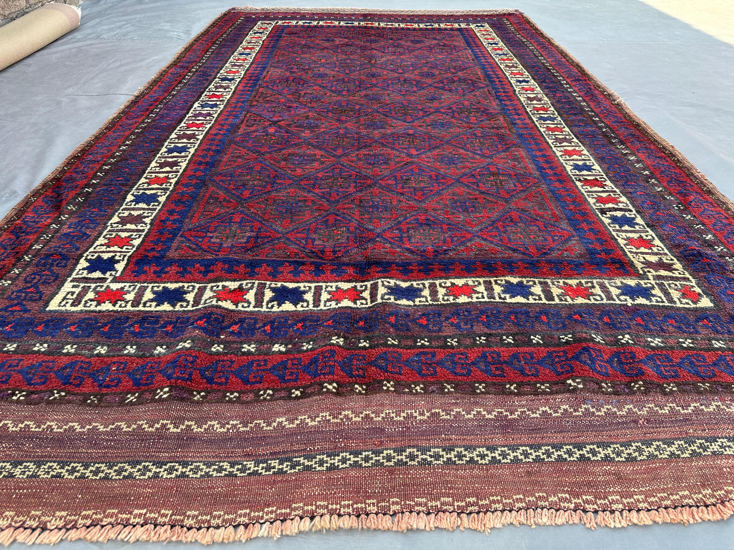 Antique 1920s Afghan Baluch Rug 5'3x9'3 ft Hand-Knotted Nomadic Wool Rug | Tribal Geometric Pattern, Rare Vintage Bedroom Carpet, Office Rug