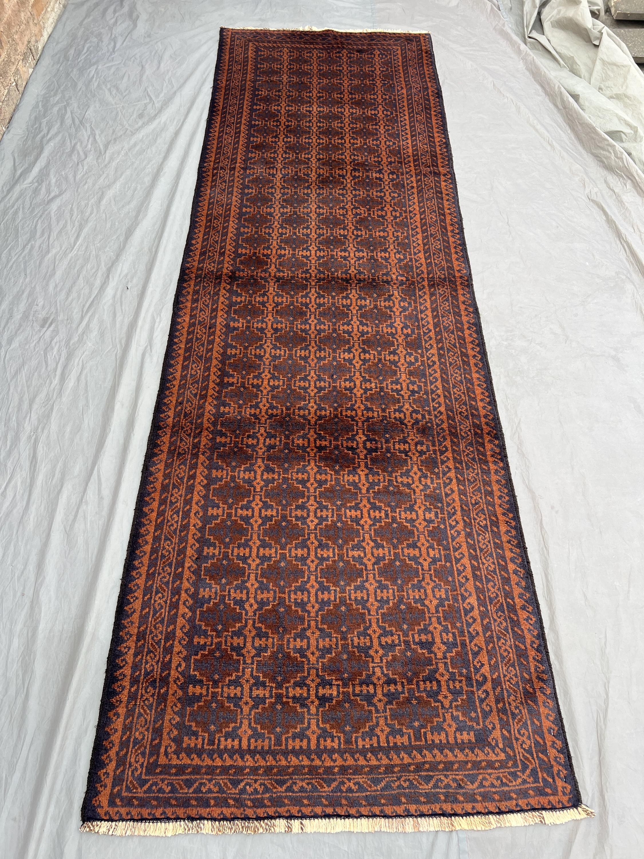 3 x 10 ft Afghan Hand-Knotted Vintage Runner Terracotta Color Soft Pile Turkoman Ersari Design Rare One-of-a-K