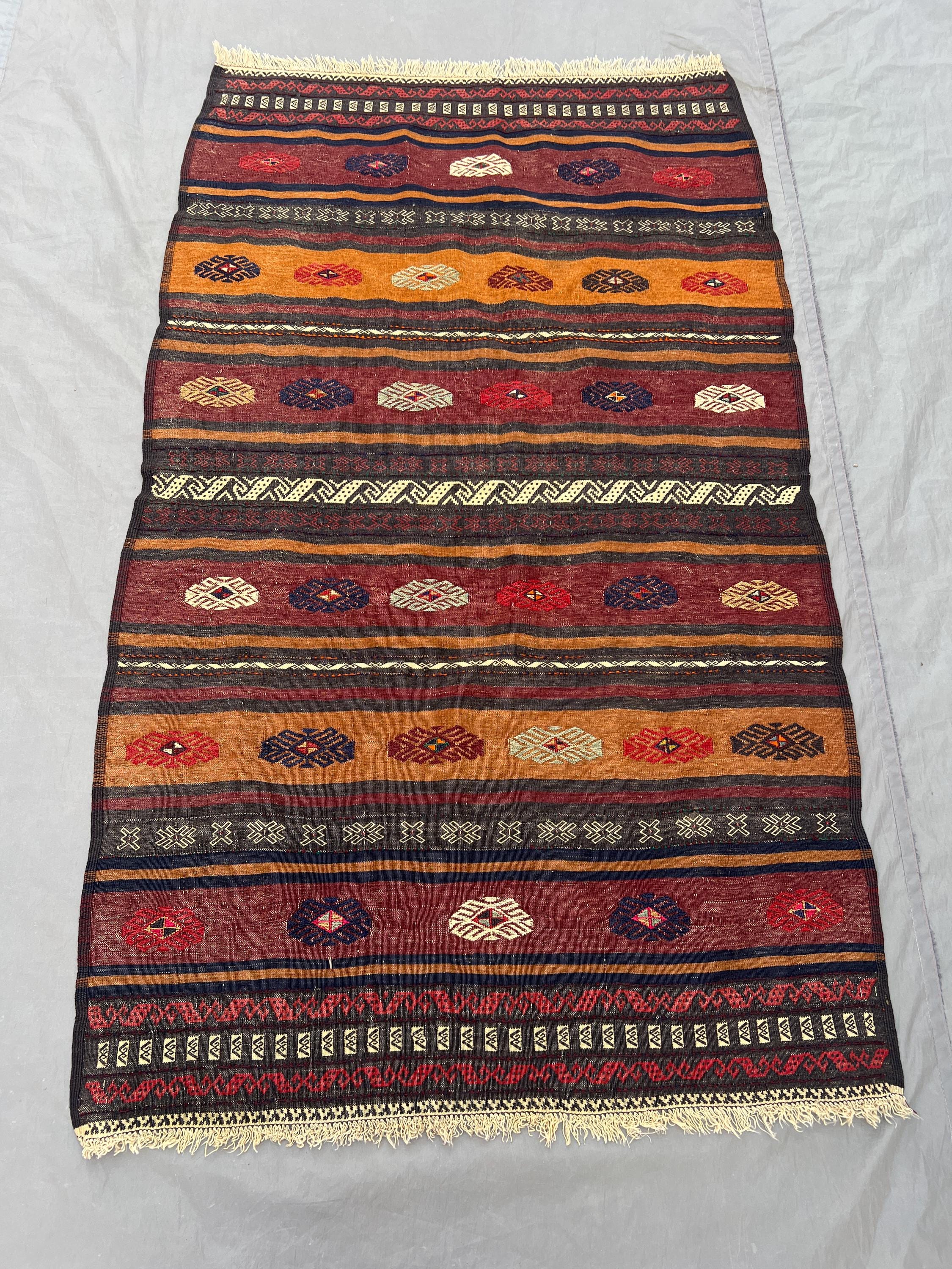 Afghan 3.4 x 5.9 ft Hand Woven Vintage Kilim One of a Kind Flat Weave Maimana Sumak Small Area Tribal Decor Rug