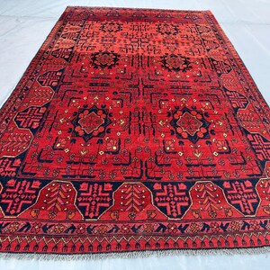 4x7 ft Afghan Khal Mohammadi Turkoman Rug - Tribal Red Bokhara Design - Hand Knotted Wool Carpet - Vintage Afghan Area Rug, Kitchen rug