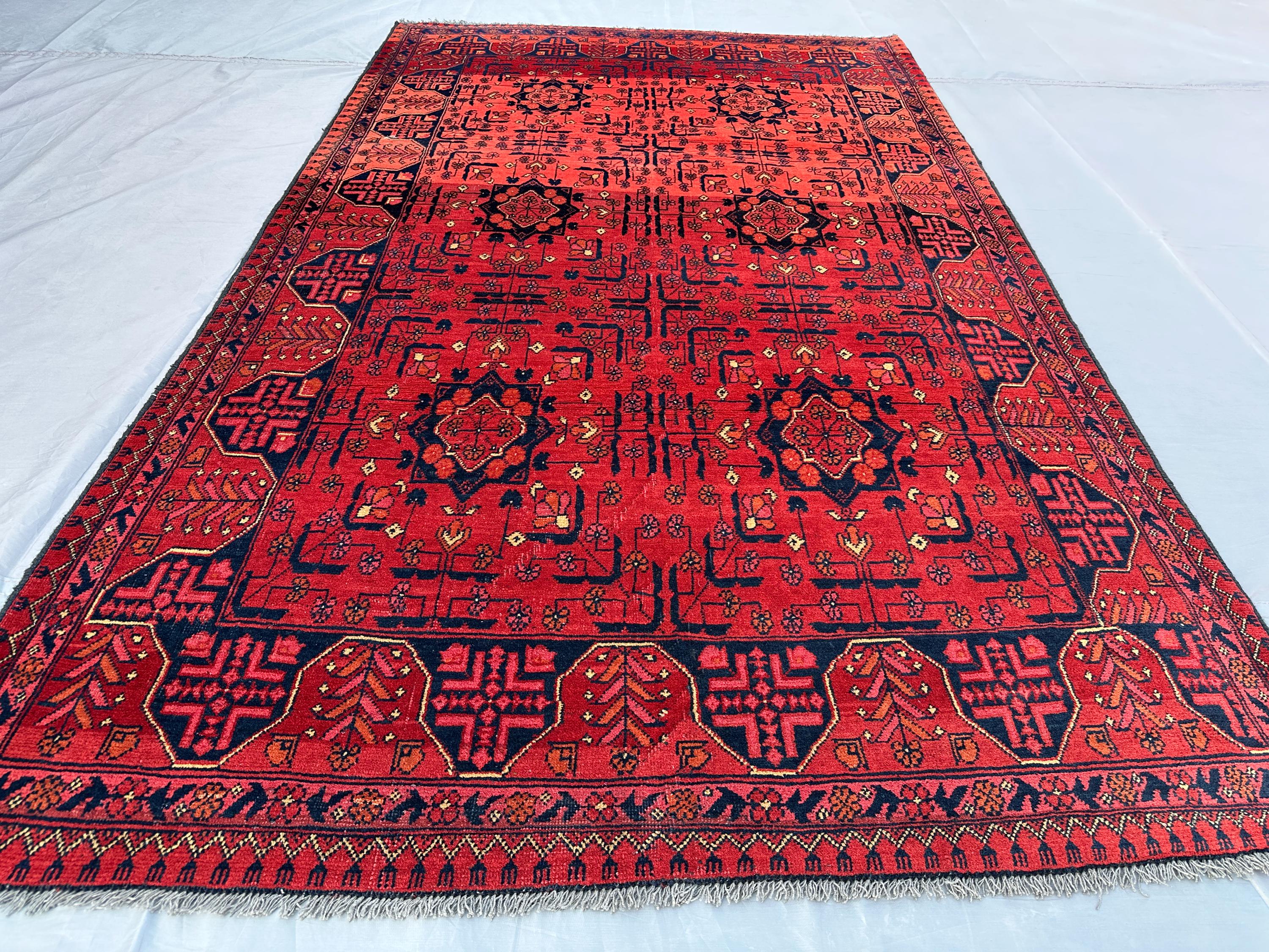 4x7 ft Afghan Khal Mohammadi Turkoman Rug - Tribal Red Bokhara Design - Hand Knotted Wool Carpet - Vintage Afg