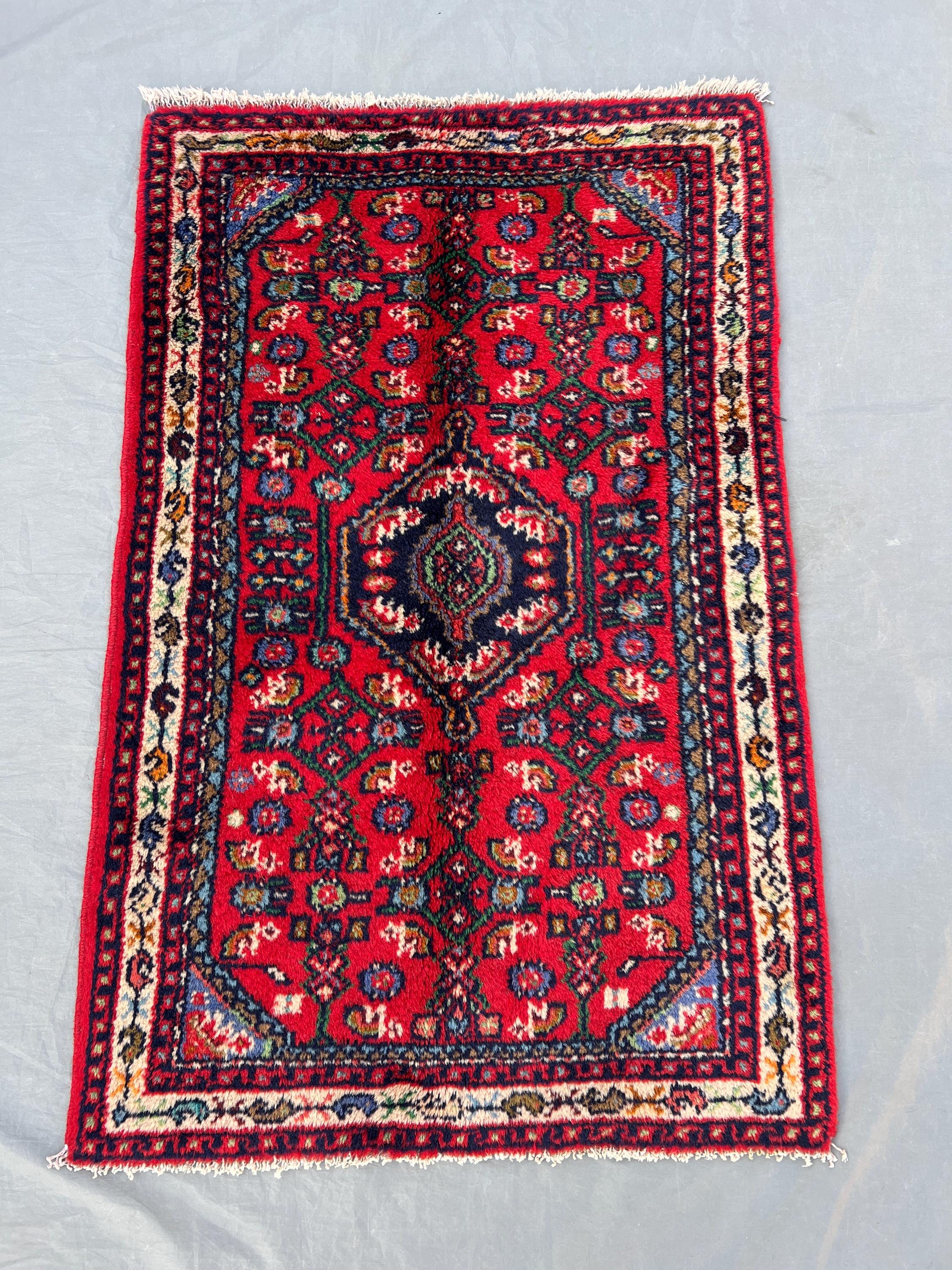 2'1x3'2 Ft Vintage Afghan Hand Knotted Pile Rug | Red Floral Medallion Allover Botanical Wool Accent Rug Bedroom, Entryway, Sofa Side Decor