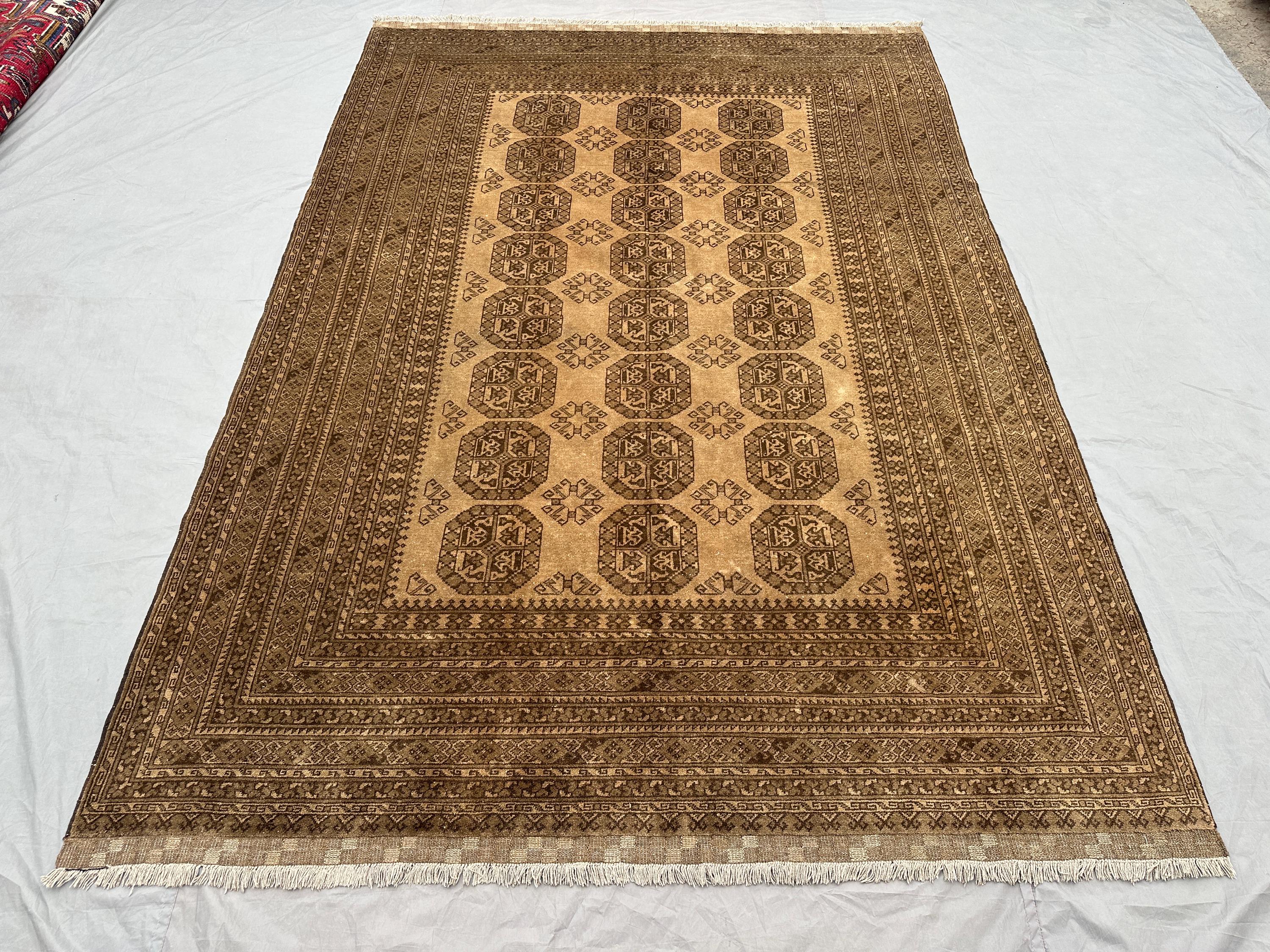 7x10 Elephant Foot Rug | Antique Turkmen Tribal Carpet | Afghan Hand Knotted Wool Rug | Geometric Vintage Bedroom Rug, Boho Oriental rug