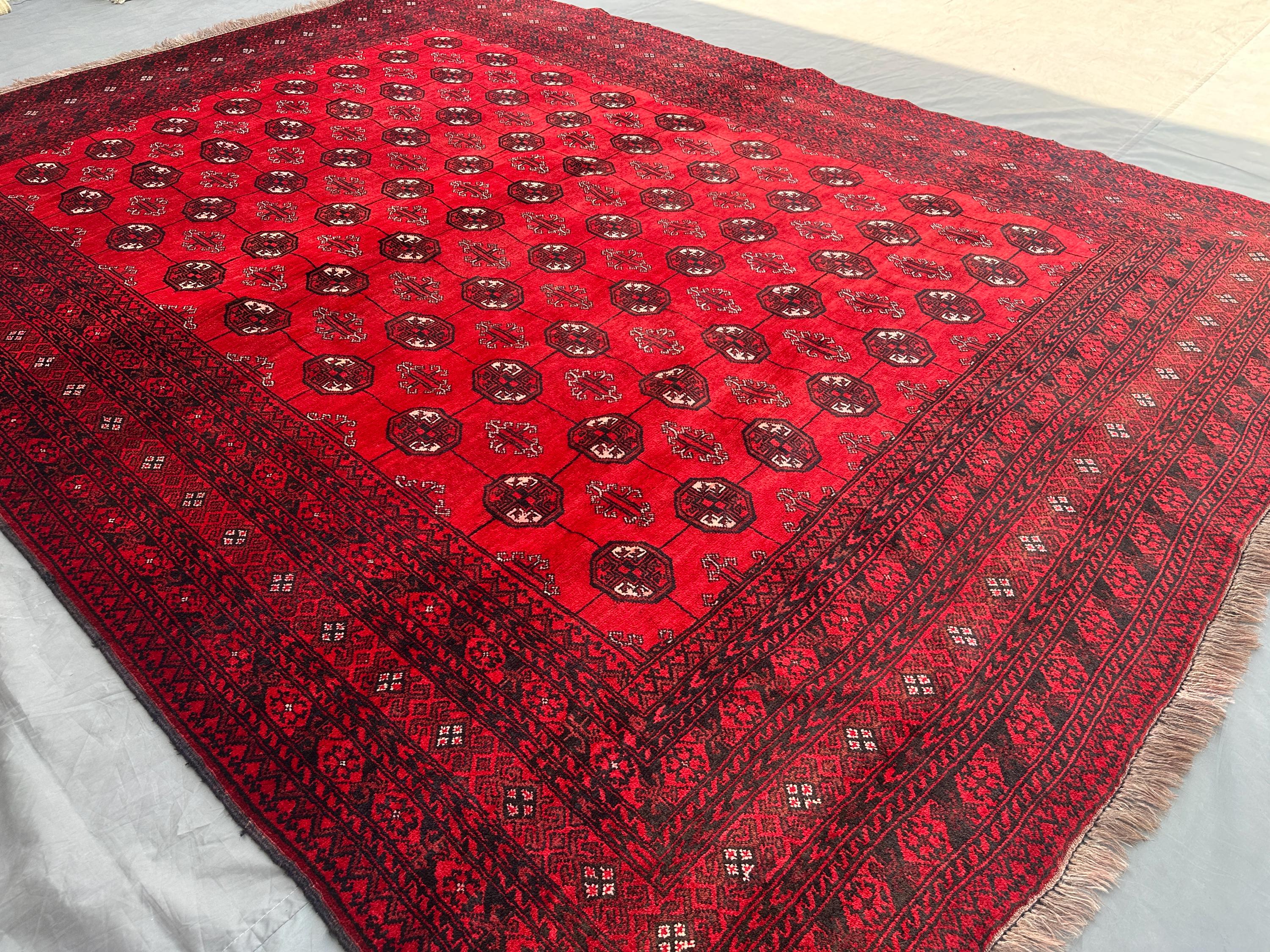 7x9 Antique Turkmen Bashiri Rug | Afghan Hand-Knotted Wool Carpet | Tribal Bukhara Style Rug | Vintage Oriental Home Decor, Living Room Rug