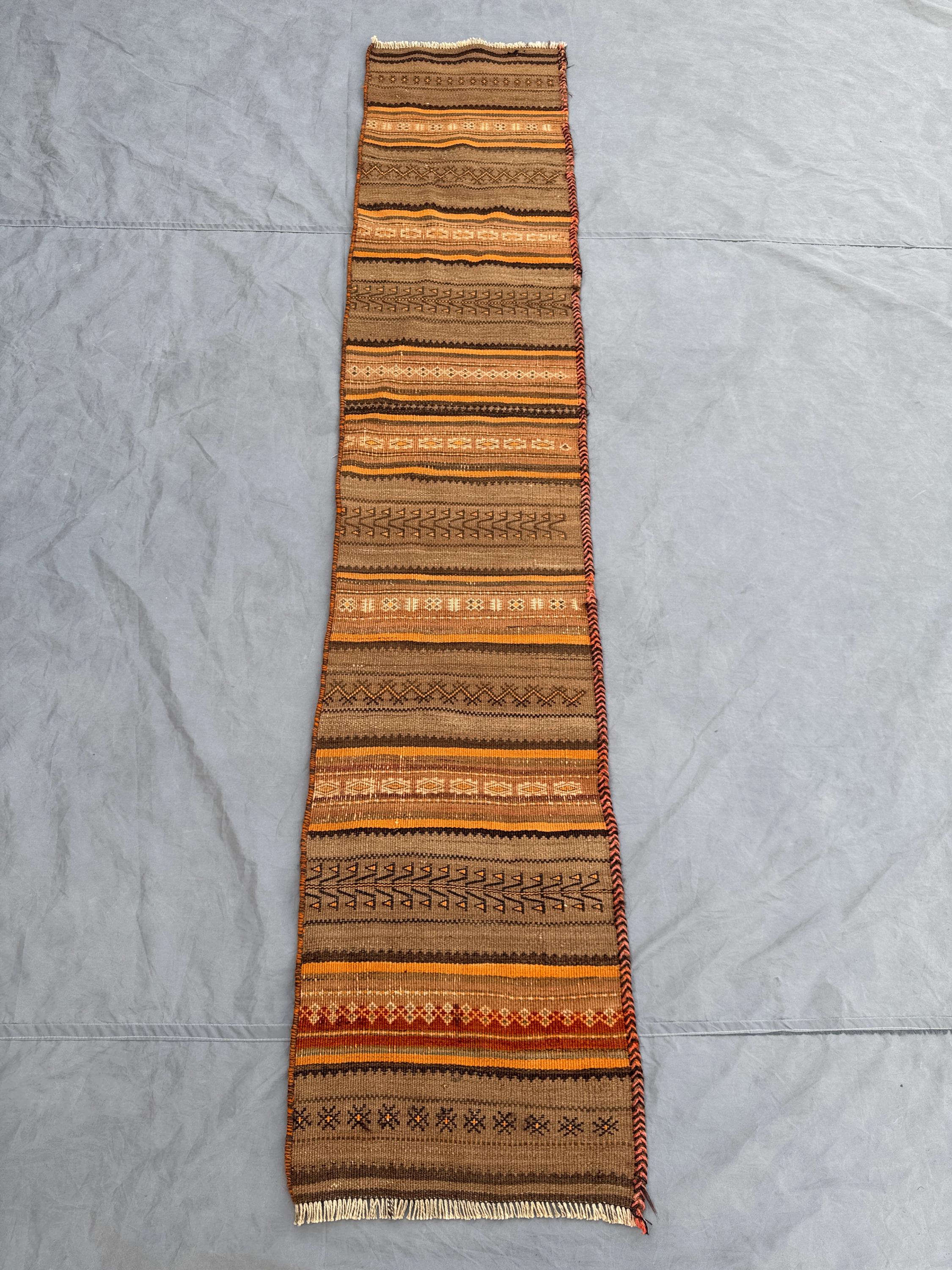 2 x 8 ft Afghan Hand Woven Flat Weave Kilim One-of-a-Kind Runner Rug Home Boho Decor Rug Maimana Design
