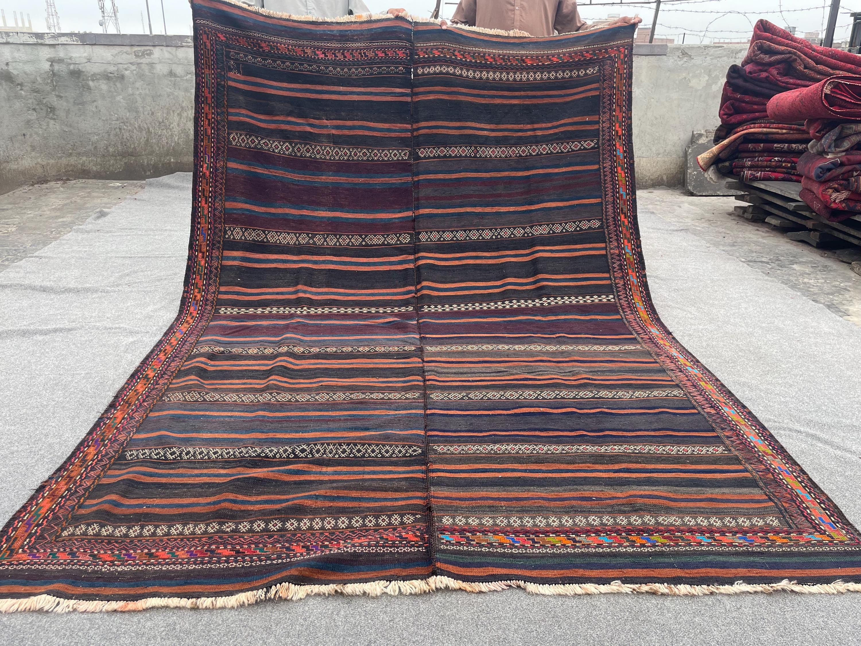 Antique Afghan Baluch Kilim Rug 6'5" x 9'5" | Handmade Tribal Wool Rug | Turkmen Faded Turkish-Style Kilim | Large Vintage Area Carpet