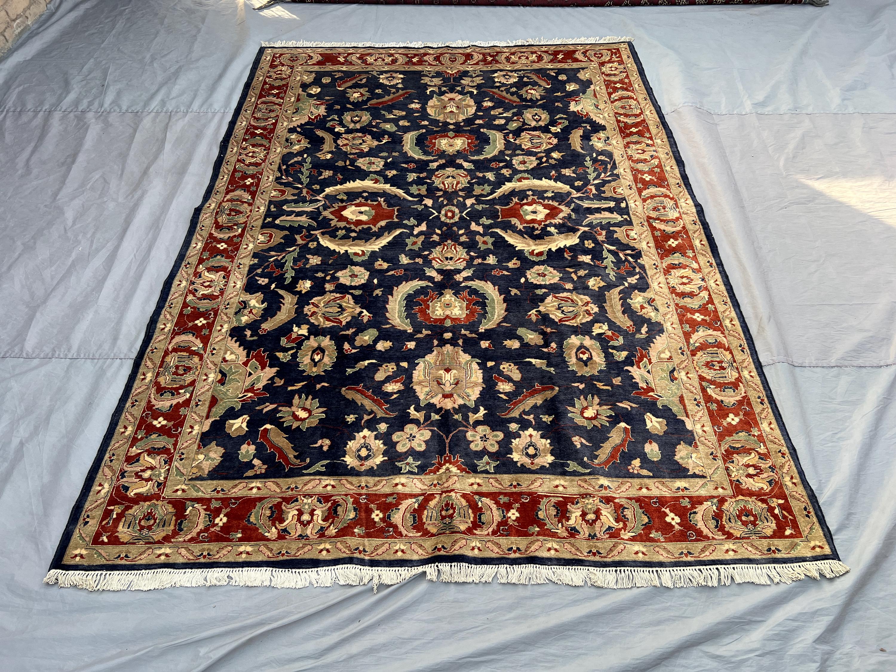 7x9 Kazak Style Rug | Vintage Afghan Handmade Wool Carpet | Red Blue Oriental Area Rug | Hand Knotted Tribal Rug, Living Room Rug Decor