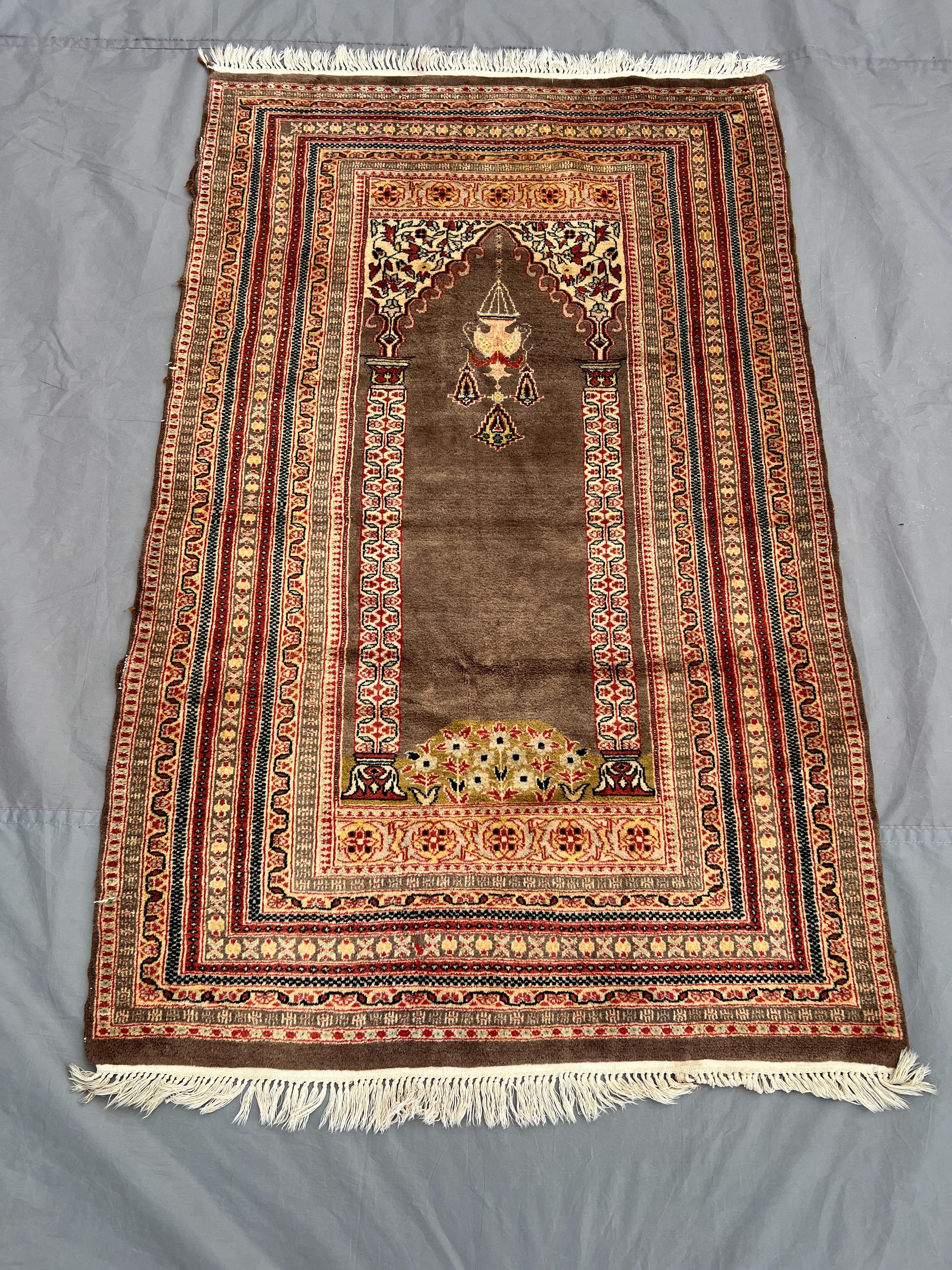 3'6x5'7 ft Pakistani Bukhara Rug | Hand Knotted Soft Pile Wool RUg | Vintage Prayer Style Carpet | Floral Niche One of a Kind Area Rug Decor