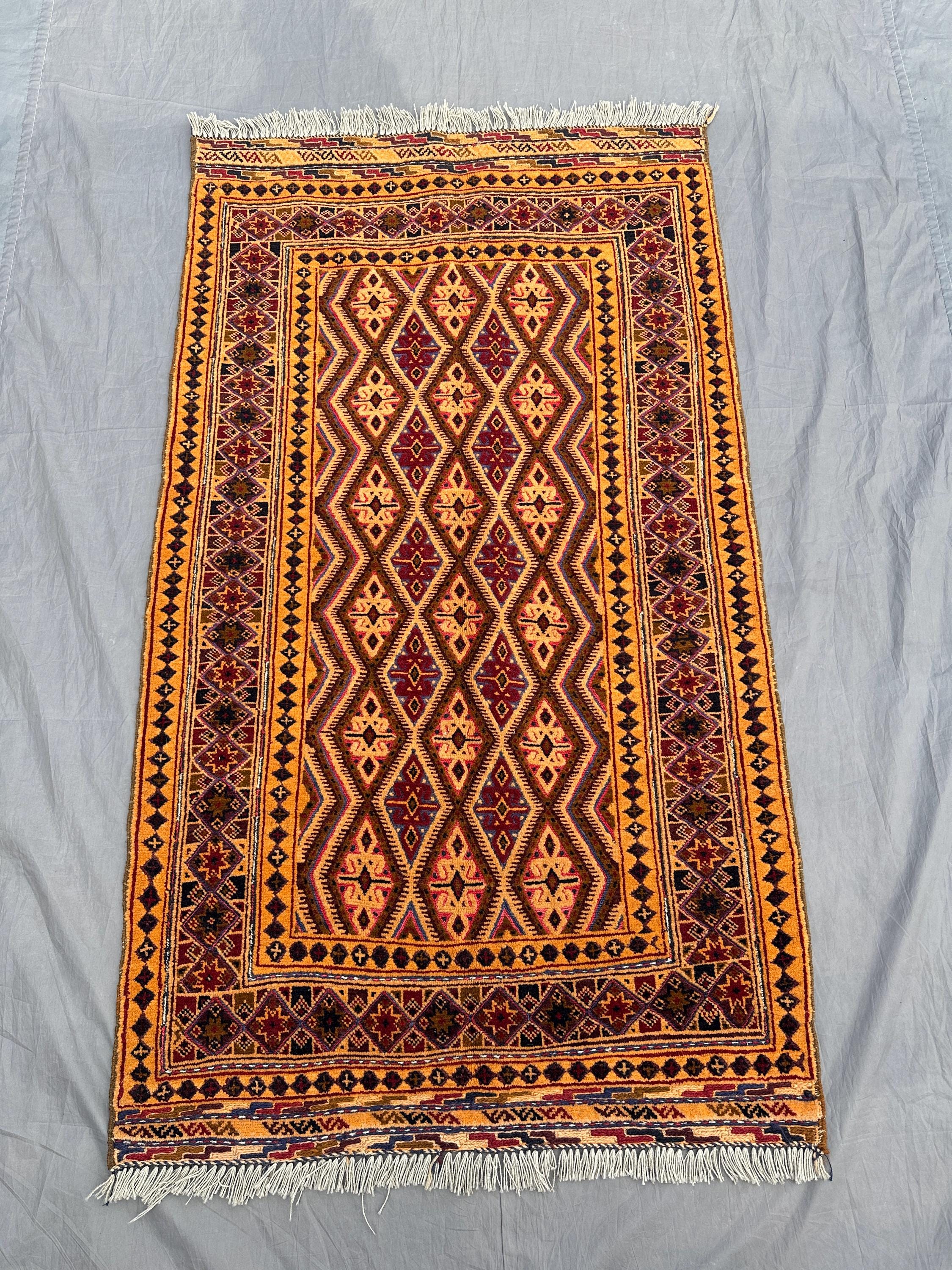 Handwoven Sumak Kilim Rug 3x5 Handmade Wool Tribal Rug, Vintage Geometric Carpet, Bohemian Nomadic Area Rug, handmade Afghan rug Turkish rug