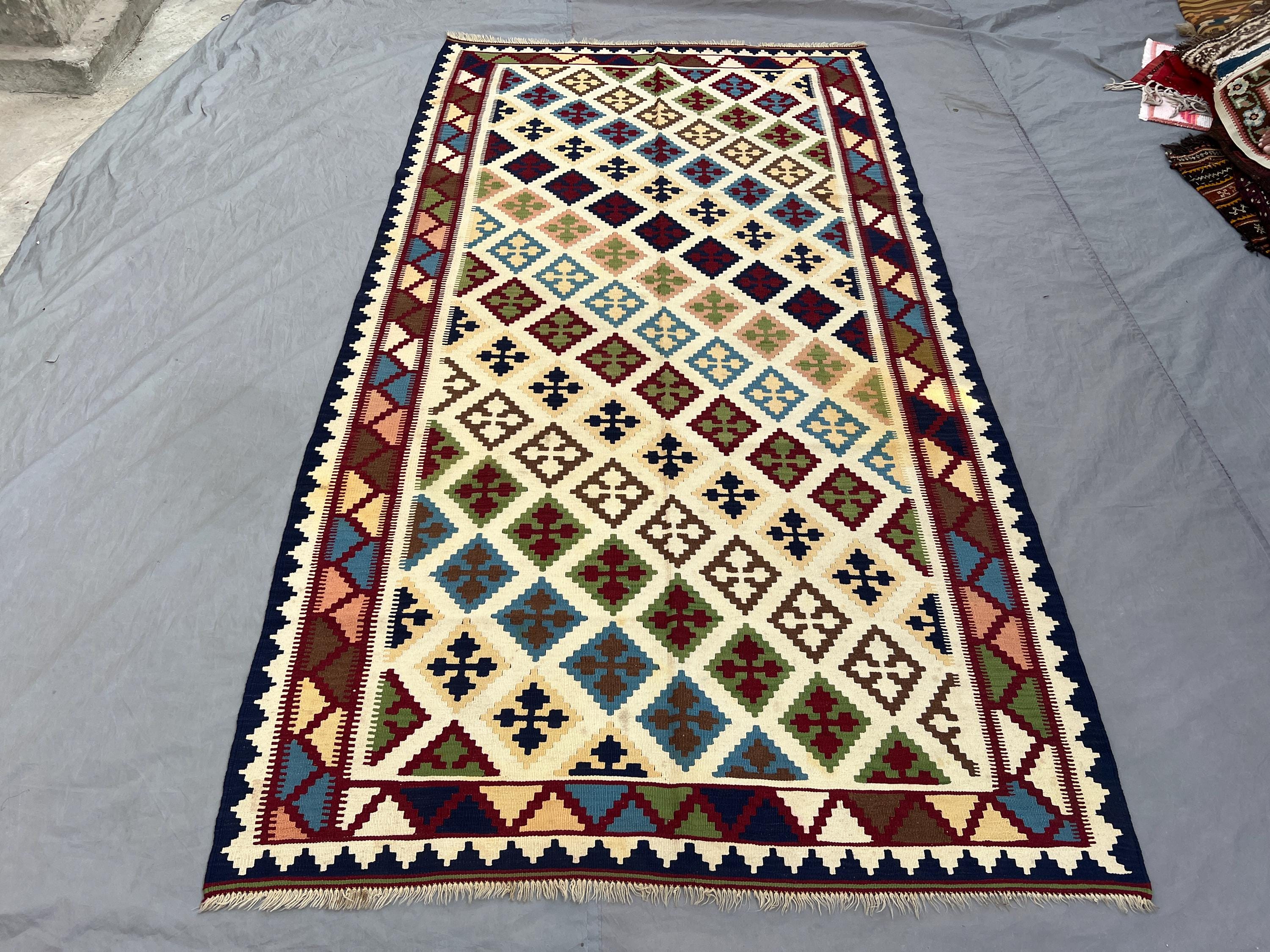 Turkish 5.2 x 9.6 ft large vintage flat weave kilim rug, hand woven Anatolian tribal geometric area carpet, unique one of a kind decor