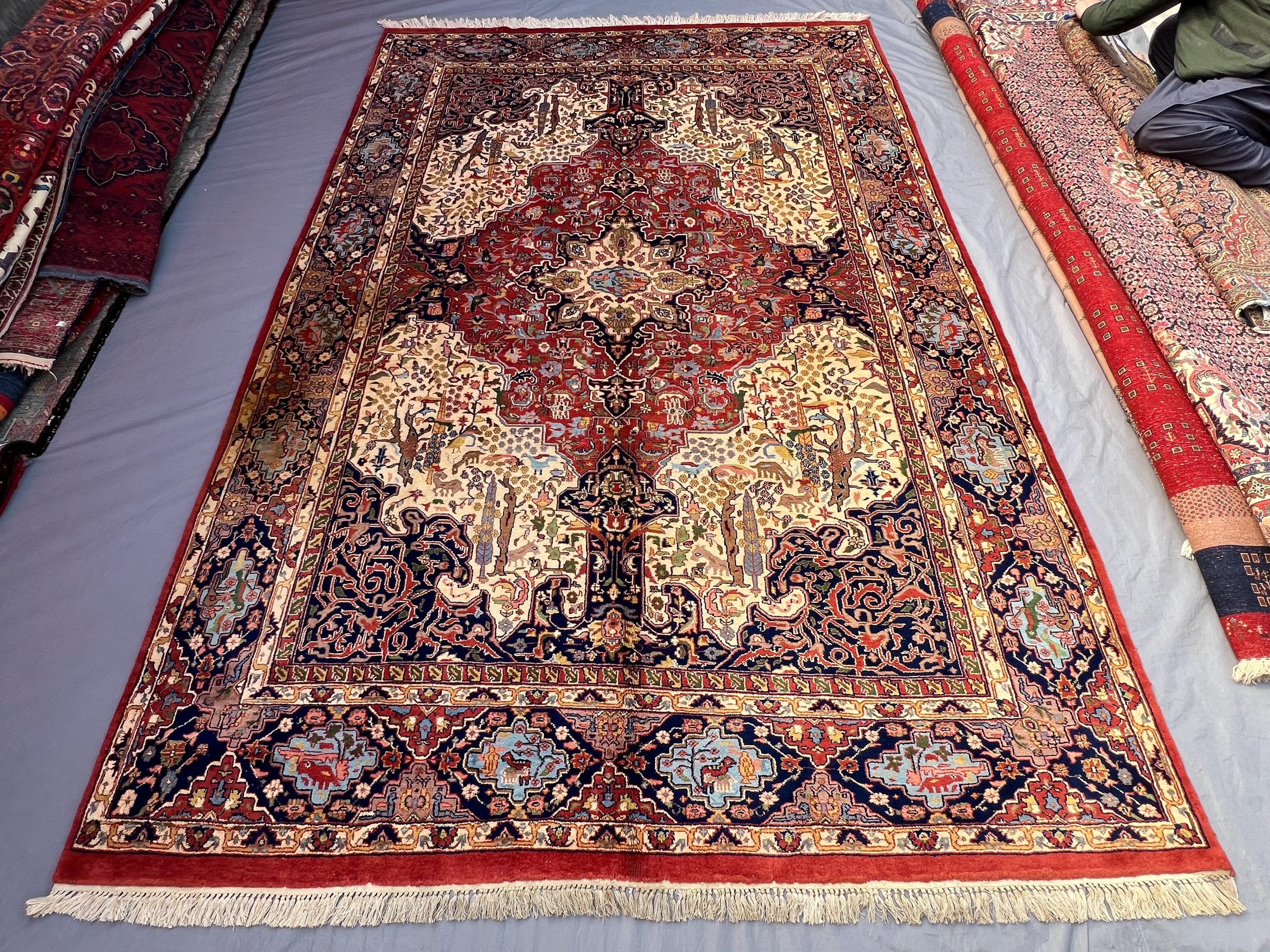 7'1 x 10'10 ft Turkish-Inspired Antique Afghan Hand-Knotted Wool Rug, Medallion Design, Large Area Rug for Living Room, Bedroom, Home Decor