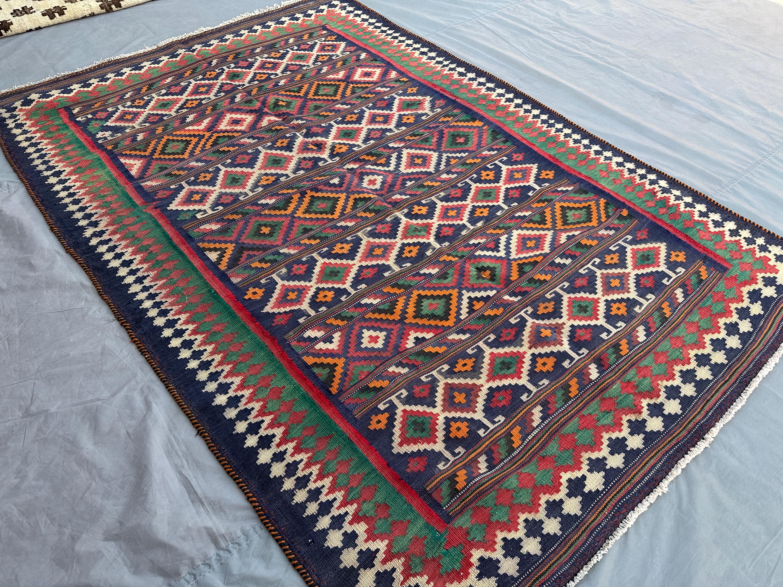 Antique Turkmen Sumak Rug 6x9 Handmade Afghan Wool Carpet | Tribal Geometric Faded Wool Rug | Vintage Boho Are